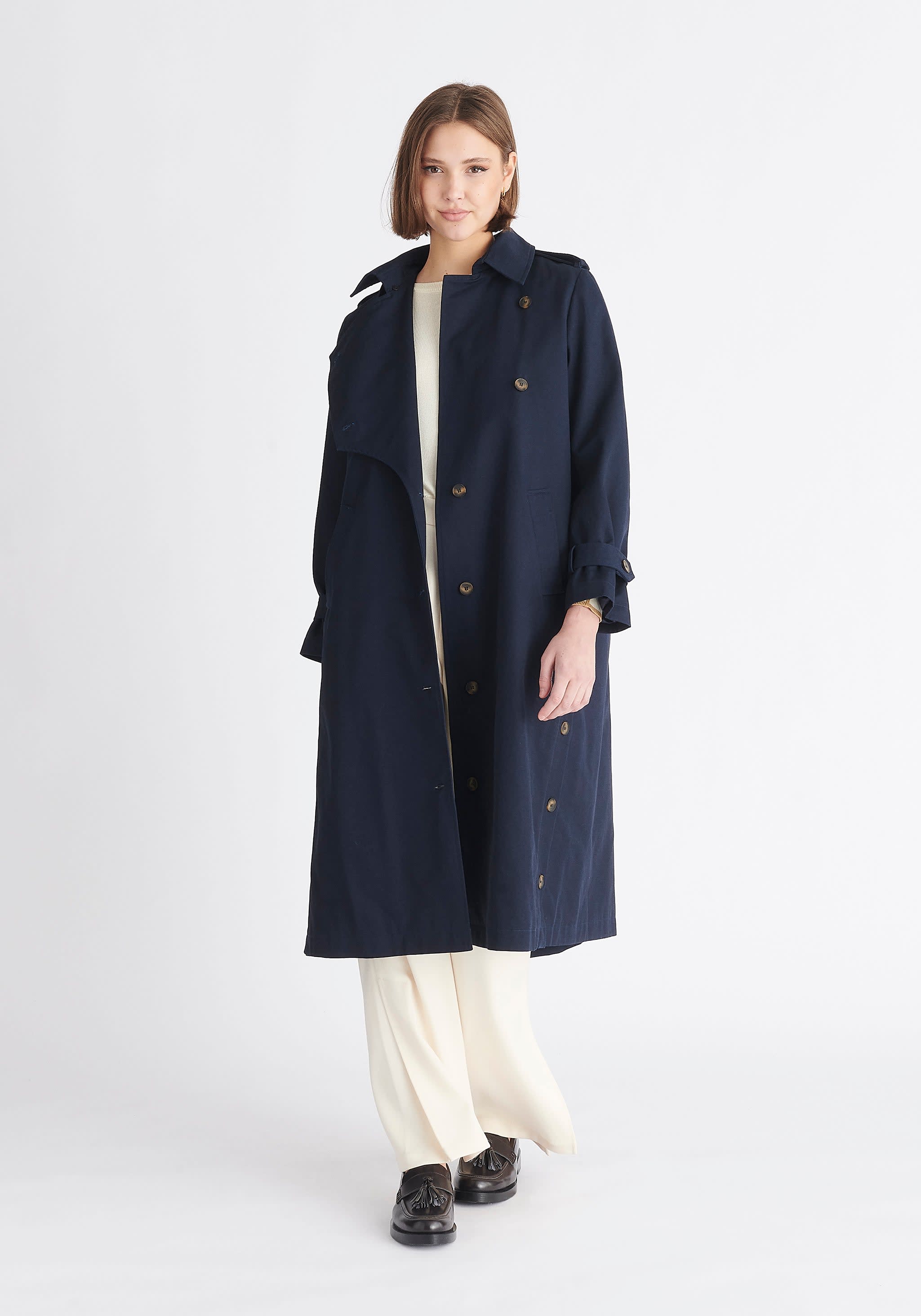 Navy faux fur store collar coat