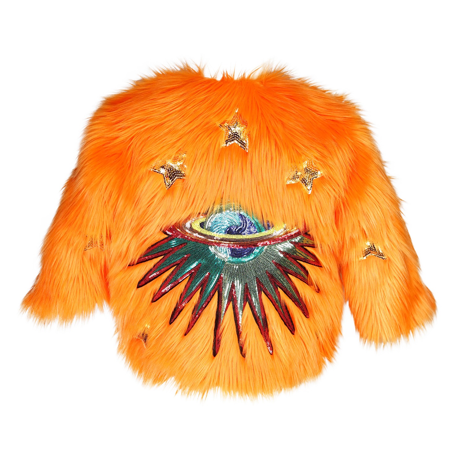 Planet Queen Orange Faux Fur Jacket by Jennafer Grace