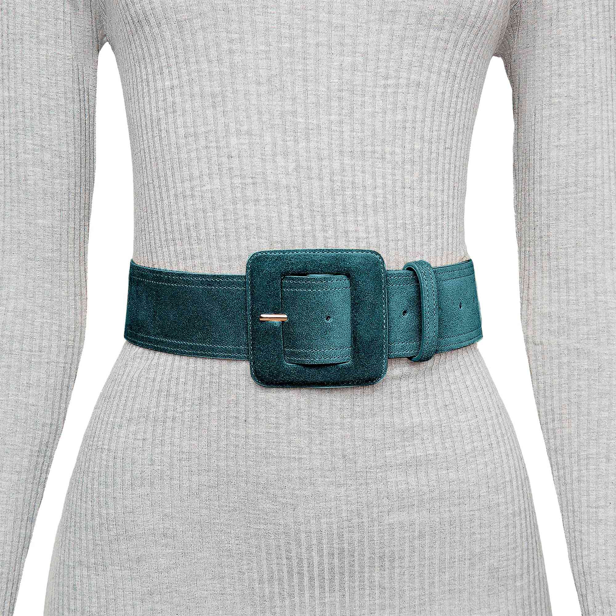 designer dress belt subtle logo square buckle brushed finish 32mm Sophie main image 1