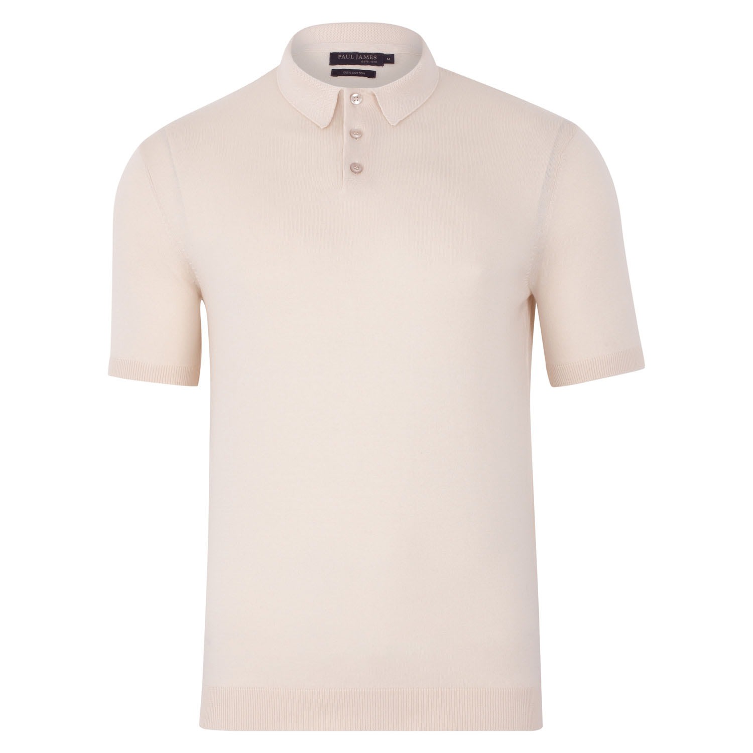Neutrals Mens Ultra Fine Cotton Earl Short Sleeve Polo Shirt - Ecru Large Paul James Knitwear