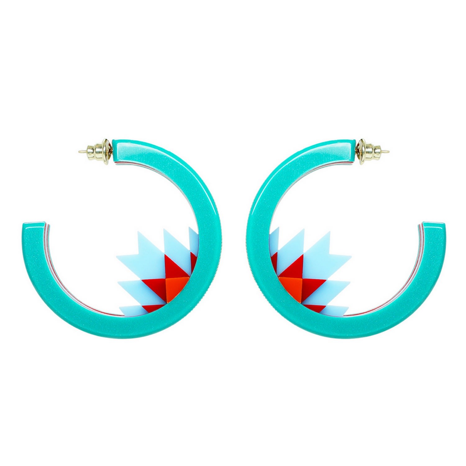 Gissa Bicalho Women's Handmade Acrylic Earring Hoops Kuntur & Turquoise Green