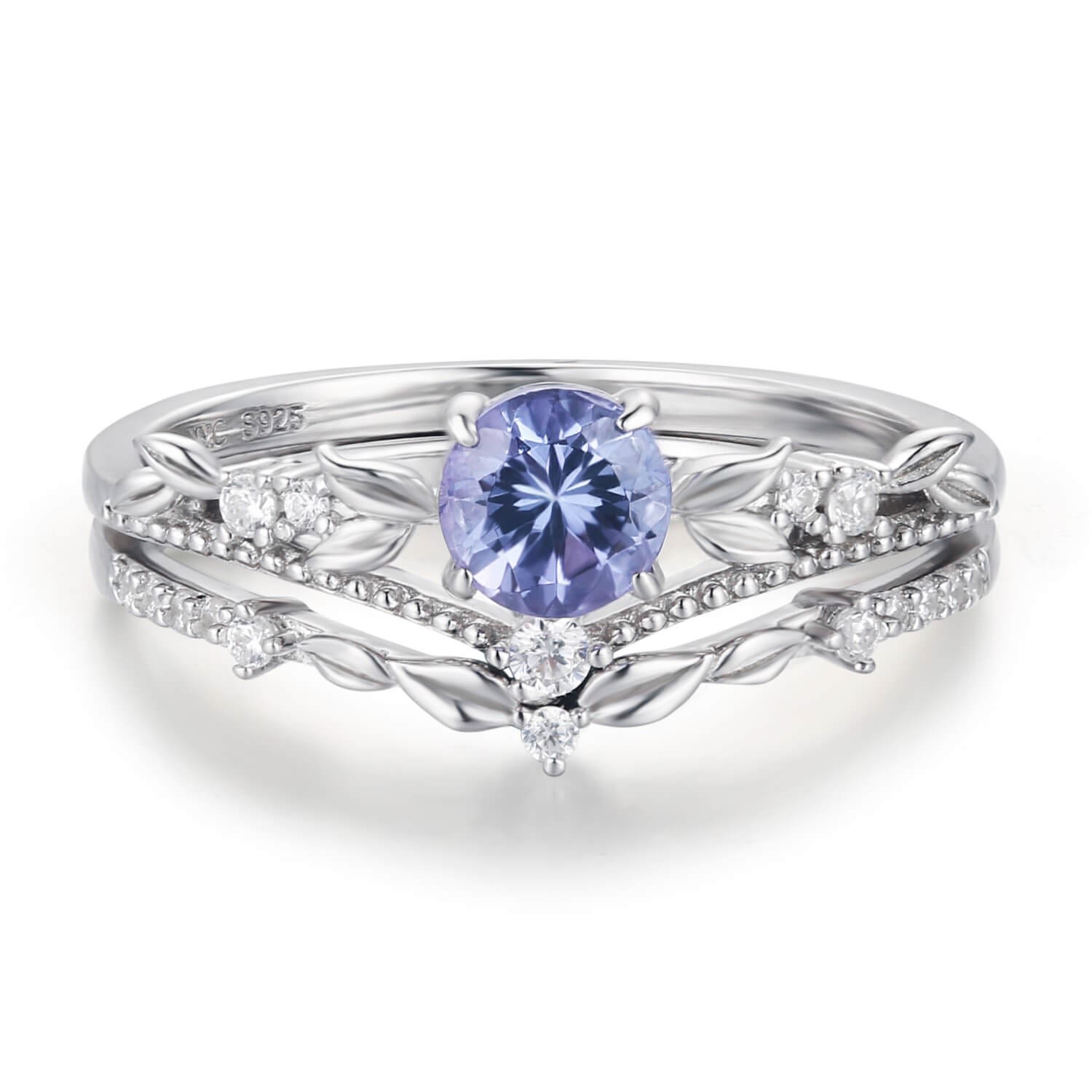 Azura Jewelry New York Women's Silver Reverie Tanzanite Ring Set White Gold Vermeil In Purple