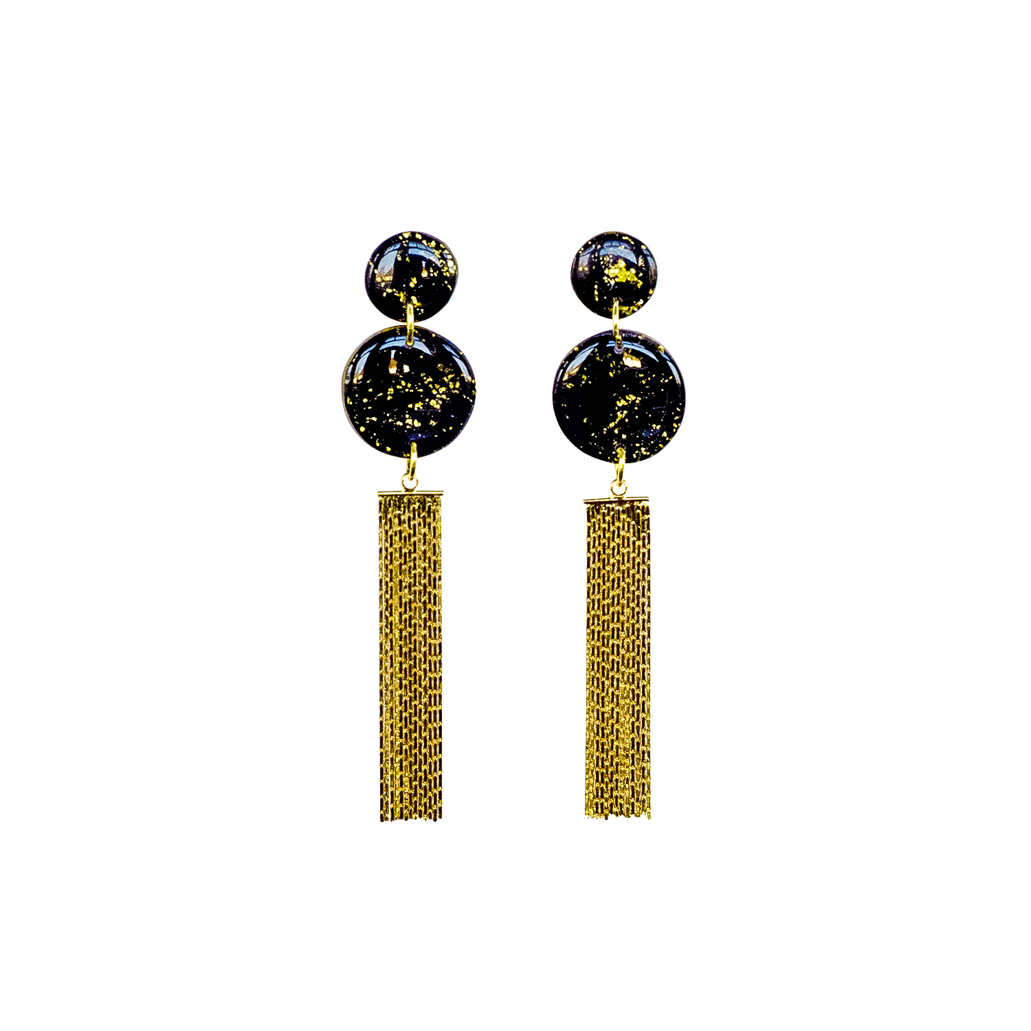 Women’s Black / Gold Supernova Black And Gold Earrings With Golden Tassels Ziolla Designs