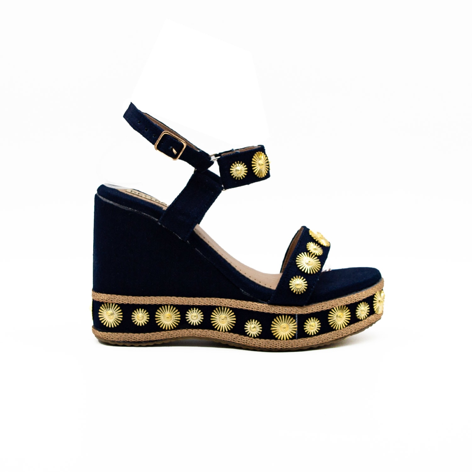 Rettrose Women's Blue The Jasmine Navy Hand Embellished Luxury Wedge Shoe In Blue