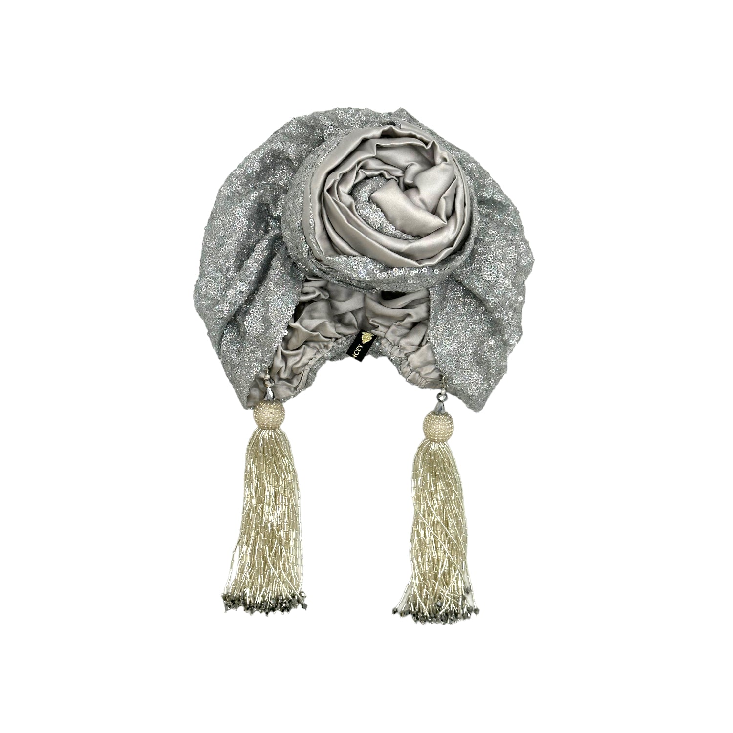 Women’s Edith Glitz Silver Silk Luxe Reversible Turban One Size Julia Clancey