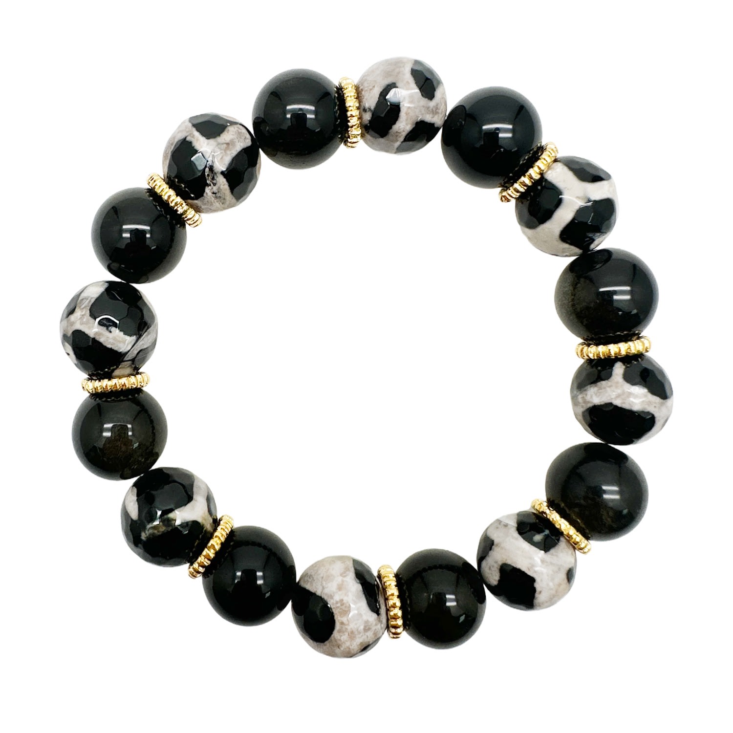 Farra Men's Black / White Black And White Dzi Agate Chunky Bracelet In Multi