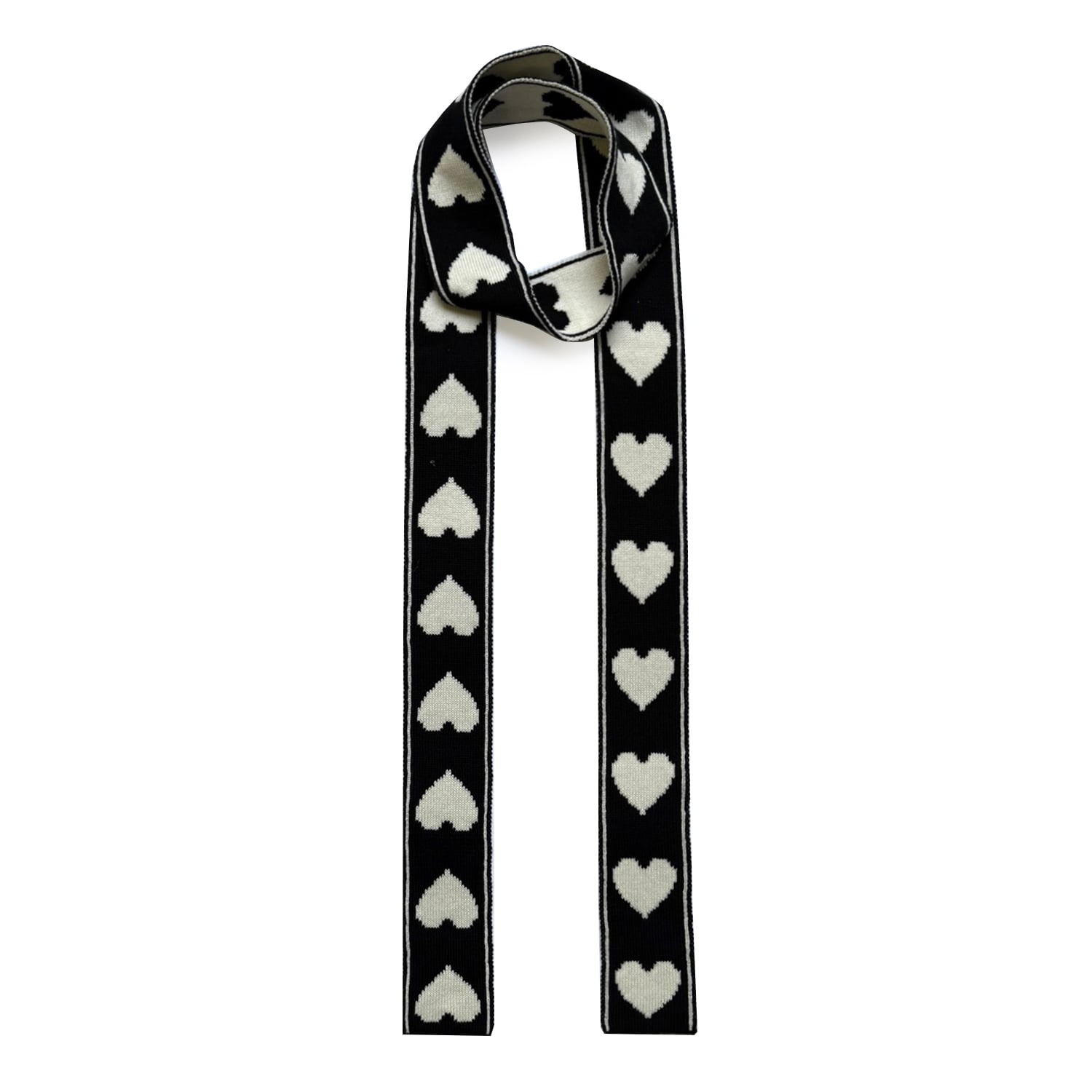 Ingmarson Women's Black / White Heart Wool & Cashmere Thin Scarf Black & White In Black