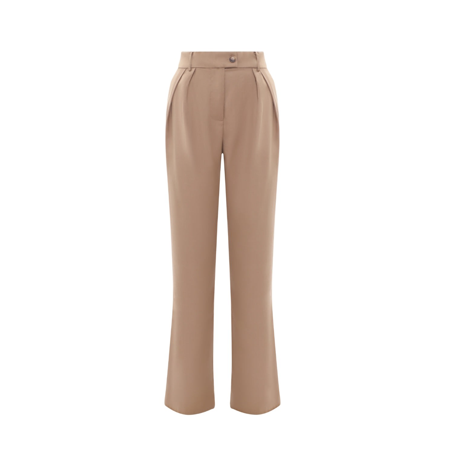 Women’s Brown Petite Beige Wool Blend Matilda Trousers - Vintage Style & High-Waisted Minimalist Elegance Medium Kk