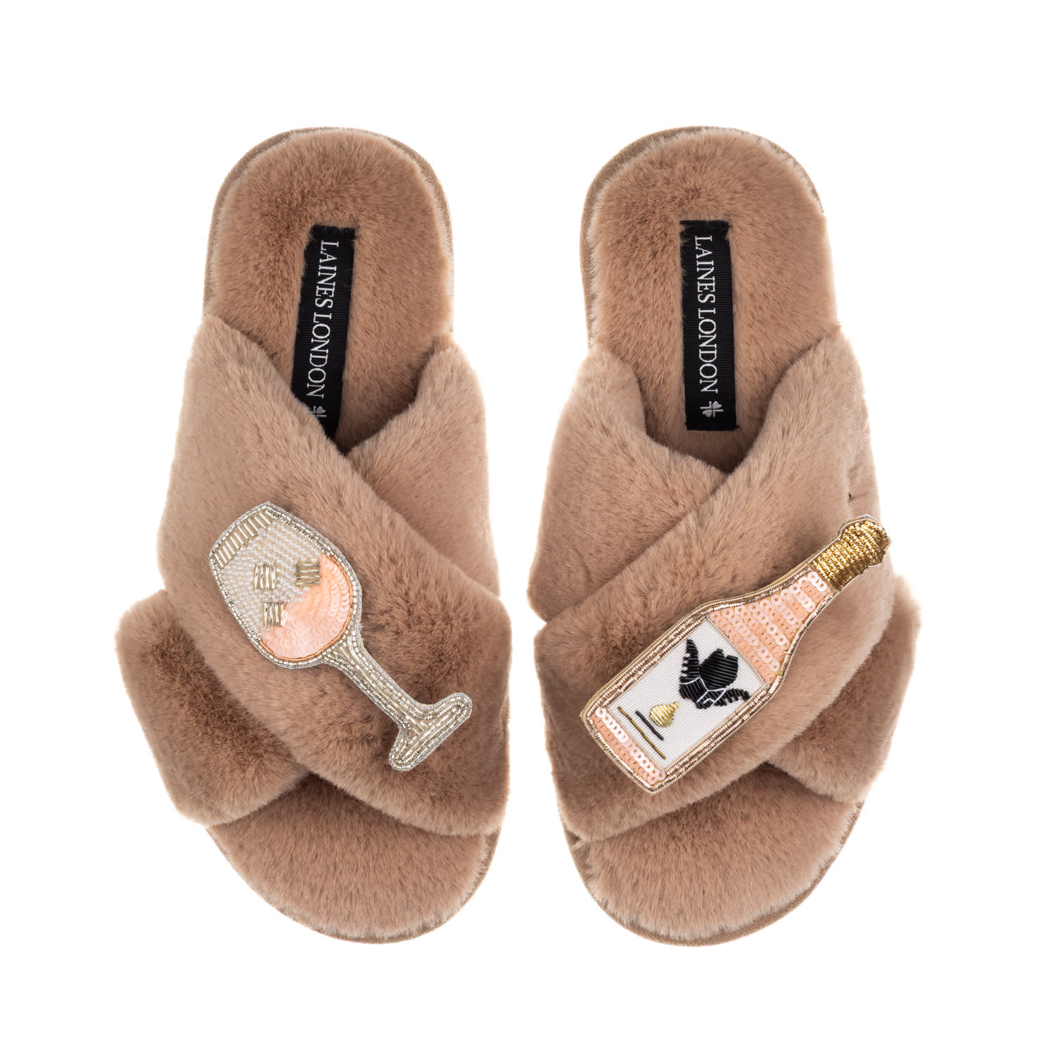 Laines London Women's Brown / Neutrals Classic Laines Slippers With Angelic Rose Wine Brooches - Toffee In Brown