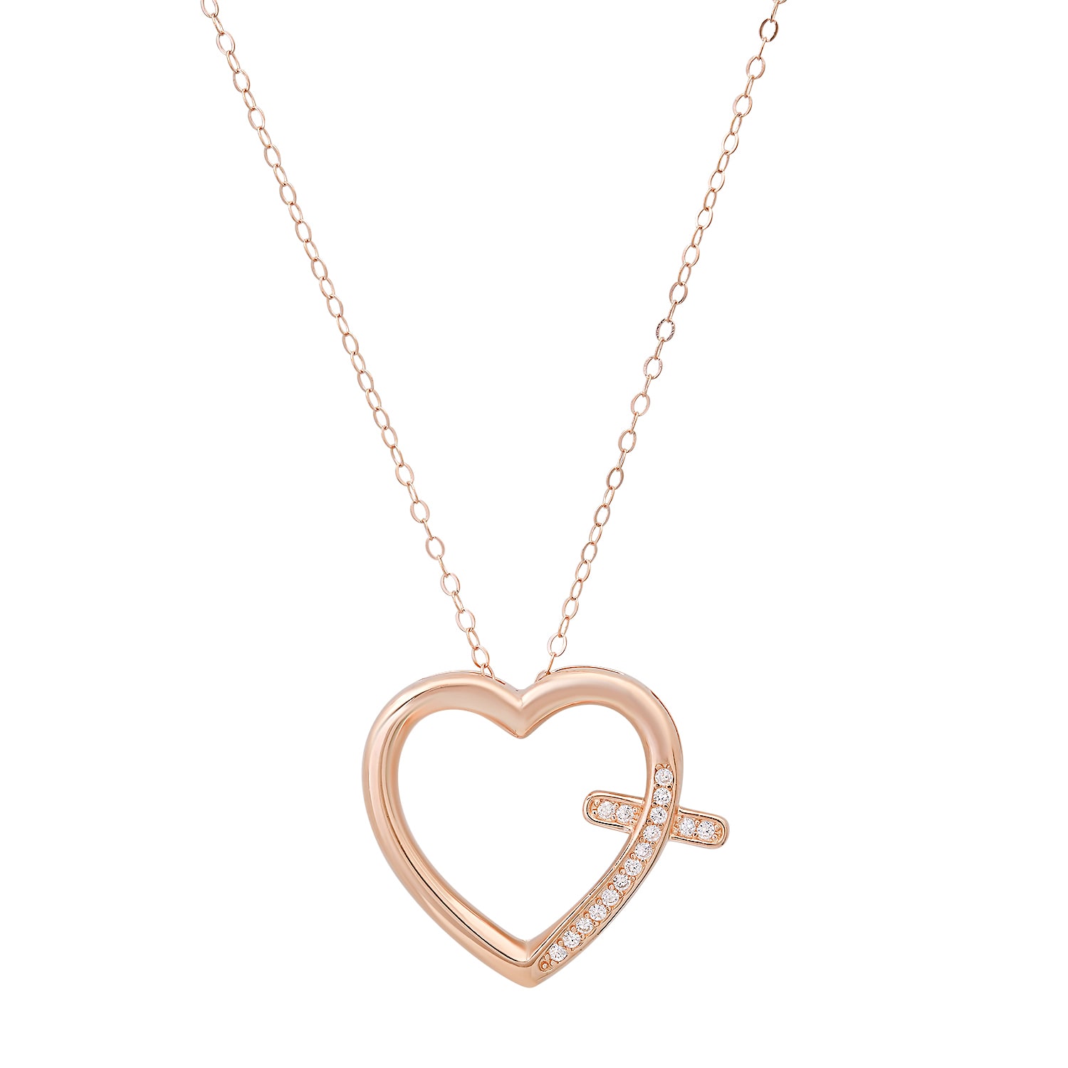 Kylie Harper Women's Rose Gold Diamond Cz Heart Cross Pendant Necklace In Pink