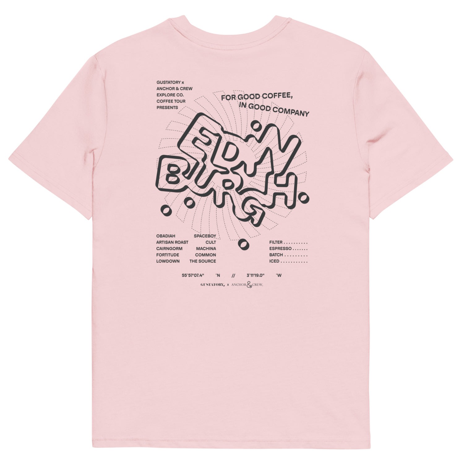 Anchor & Crew Pink / Purple Cotton Pink Gustatory Edinburgh Coffee Scene Organic Cotton Embroidered T-shirt - Wome In Pink/purple