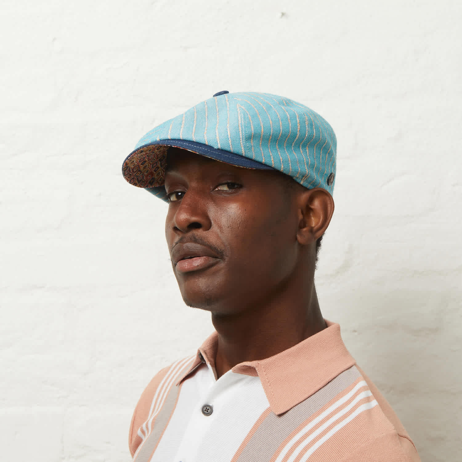 Lloyd Stripe Peaked Summer Italian Linen Bakerboy Newsboy Cap