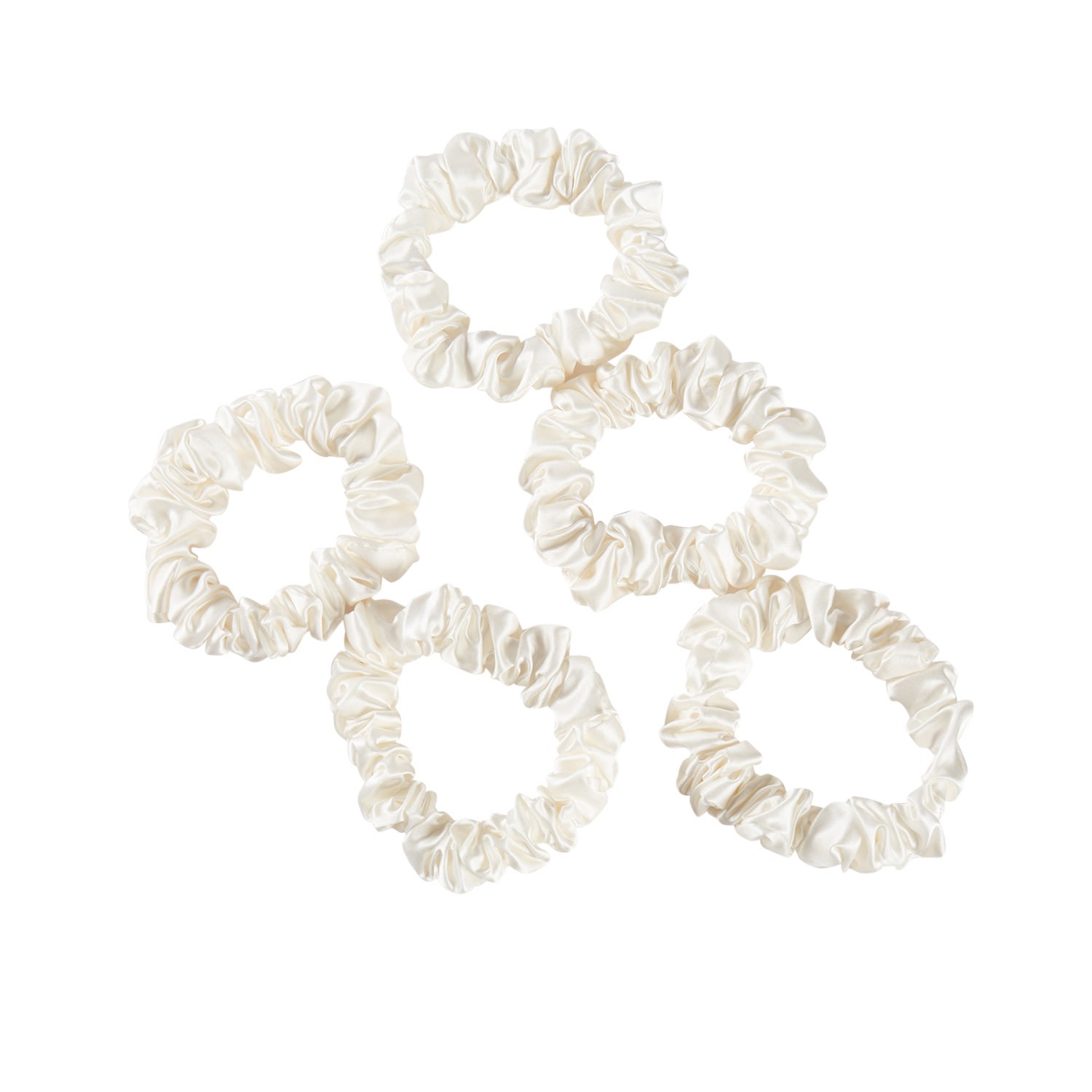 Soft Strokes Silk Women's Pure Mulberry Silk Mini Scrunchie Set Of Five In White In White