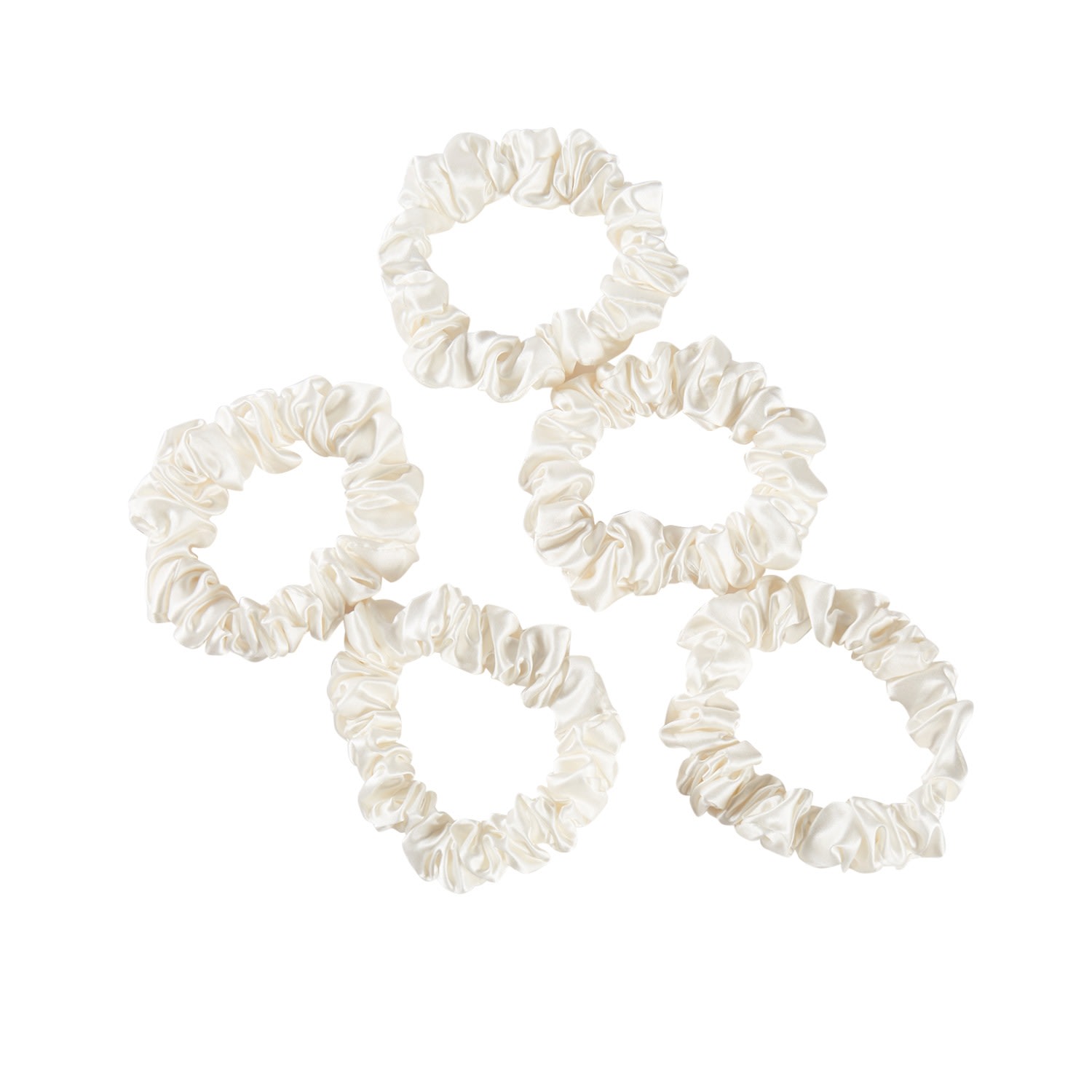 Women’s Pure Mulberry Silk Mini Scrunchie Set Of Five In White One Size Soft Strokes Silk