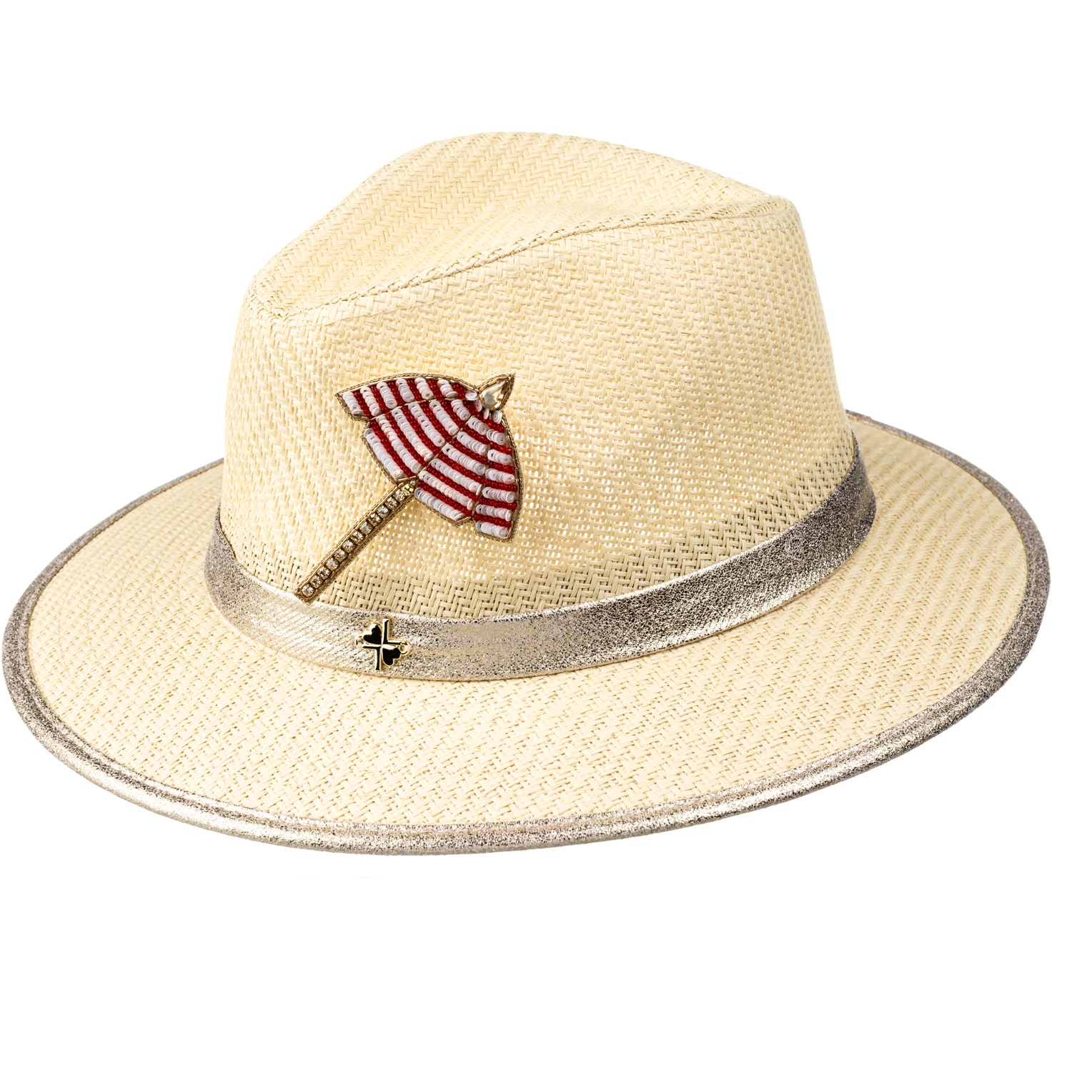 Women’s Neutrals Straw Woven Hat With Embellished Parasol Brooch - Cream One Size Laines London