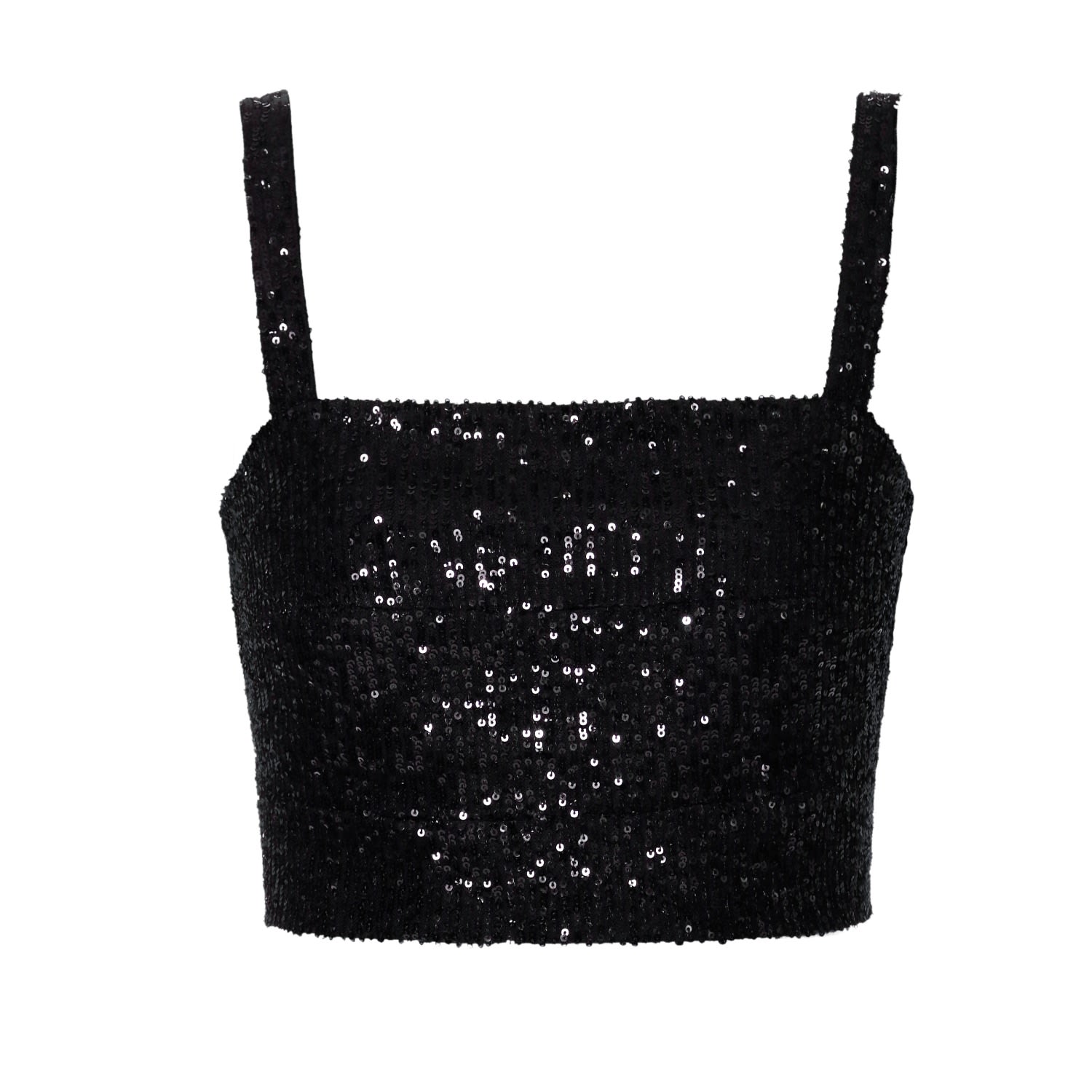 Women’s Reina Obsidian Black Sequin Crop Top Small Aggi