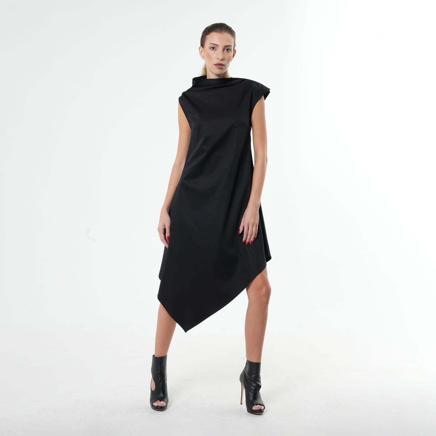 asymmetrical work dress Yellow Mirror Work Cotton Flax Knee Length Asymmetrical Dress 44