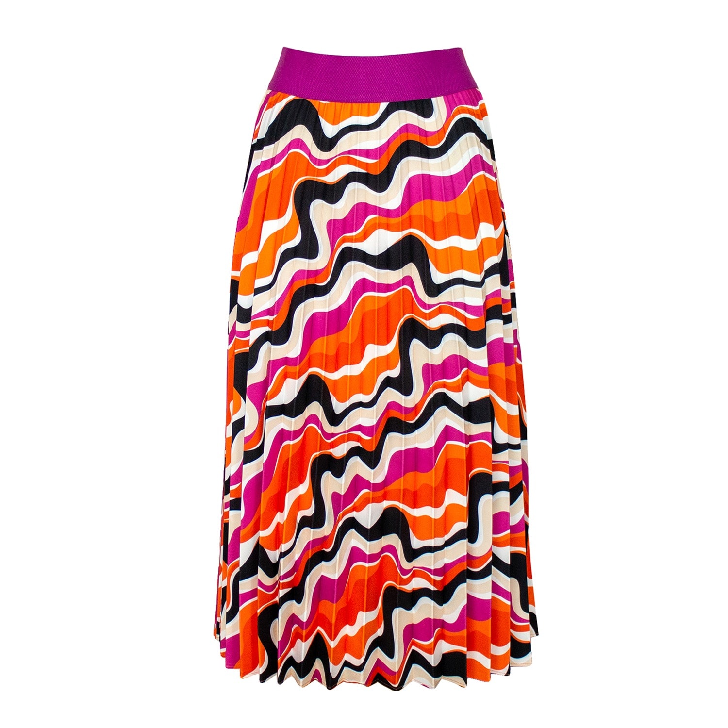 Women’s Half-Circle Pleated Midi Skirt With Colorful Wavy Print Large Lalipop Design