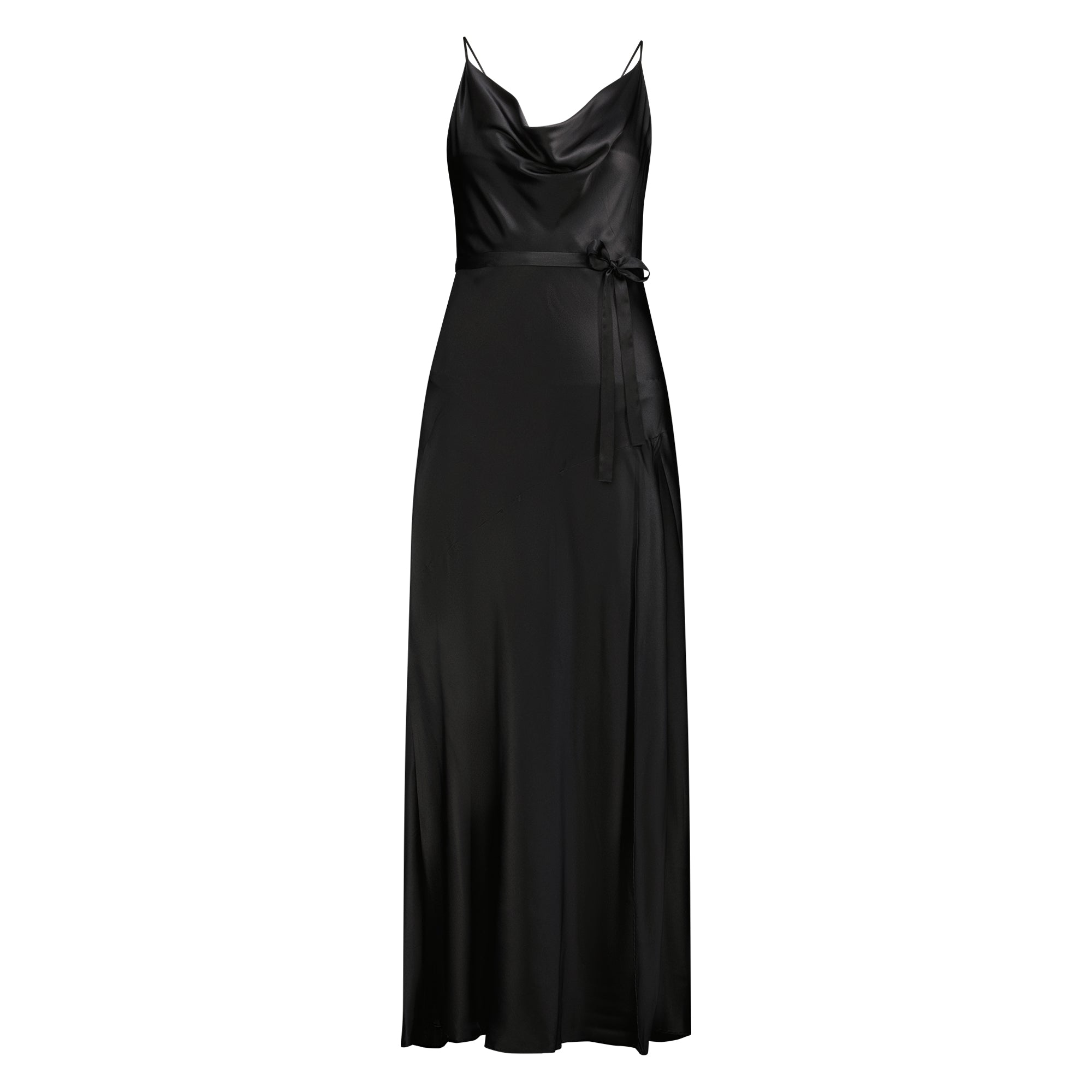 Women’s Black Emma Pure Silk Slip Dress Maxi With High Slit Small Mera Silk