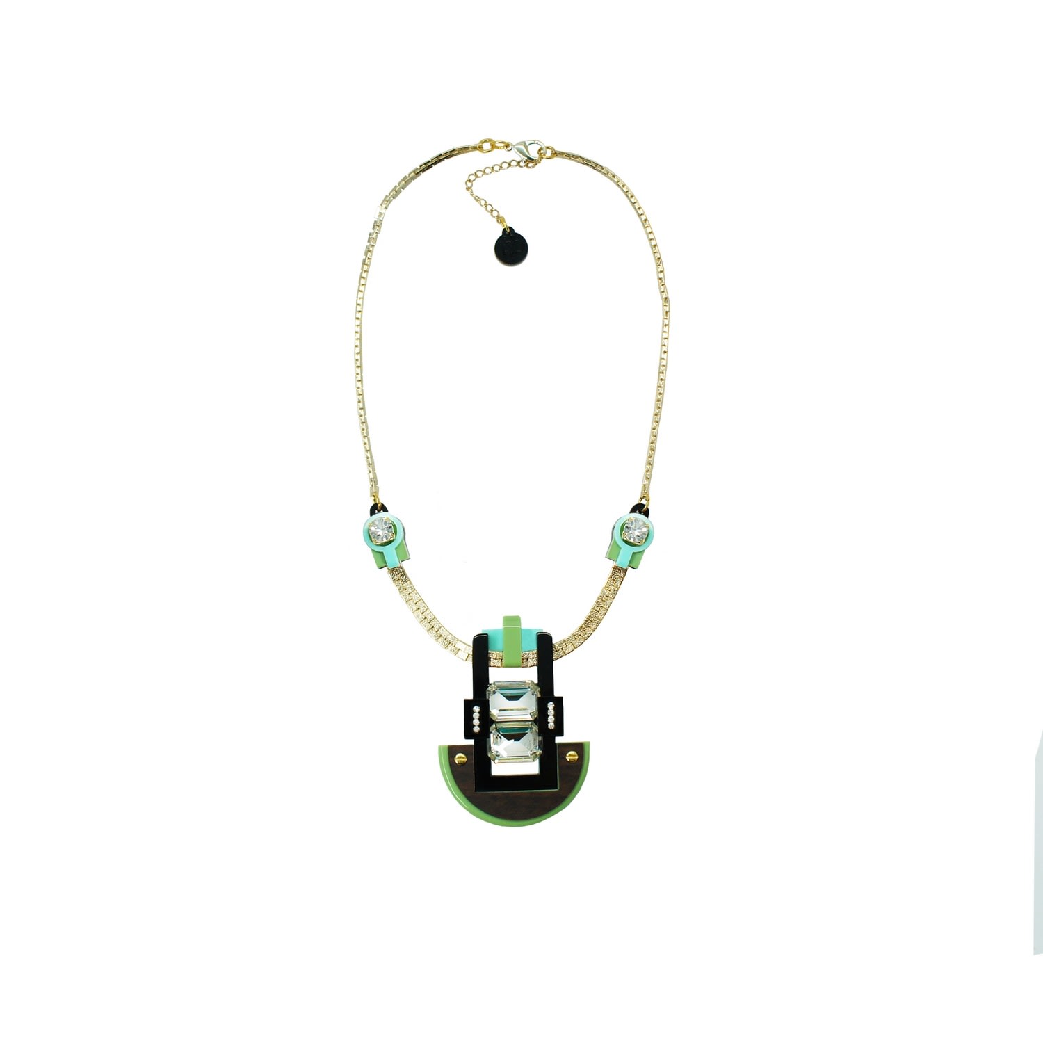 Gissa Bicalho Women's Handmade Acrylic Necklace Choker With Mirrored Rectangular Stone Green