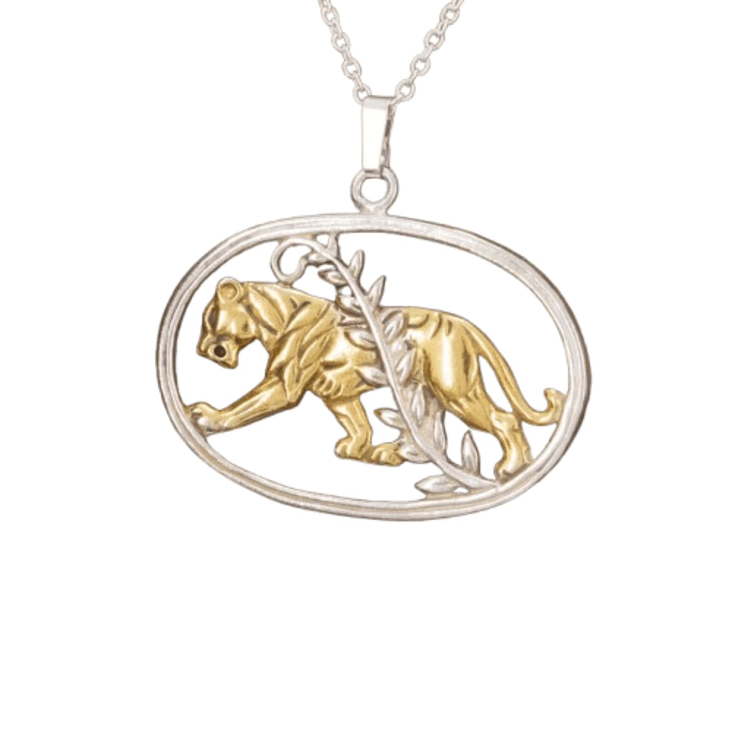 Simon Kemp Jewellers Women's Prowling Tiger Necklace Eighteen Carat Gold On Sterling Silver.