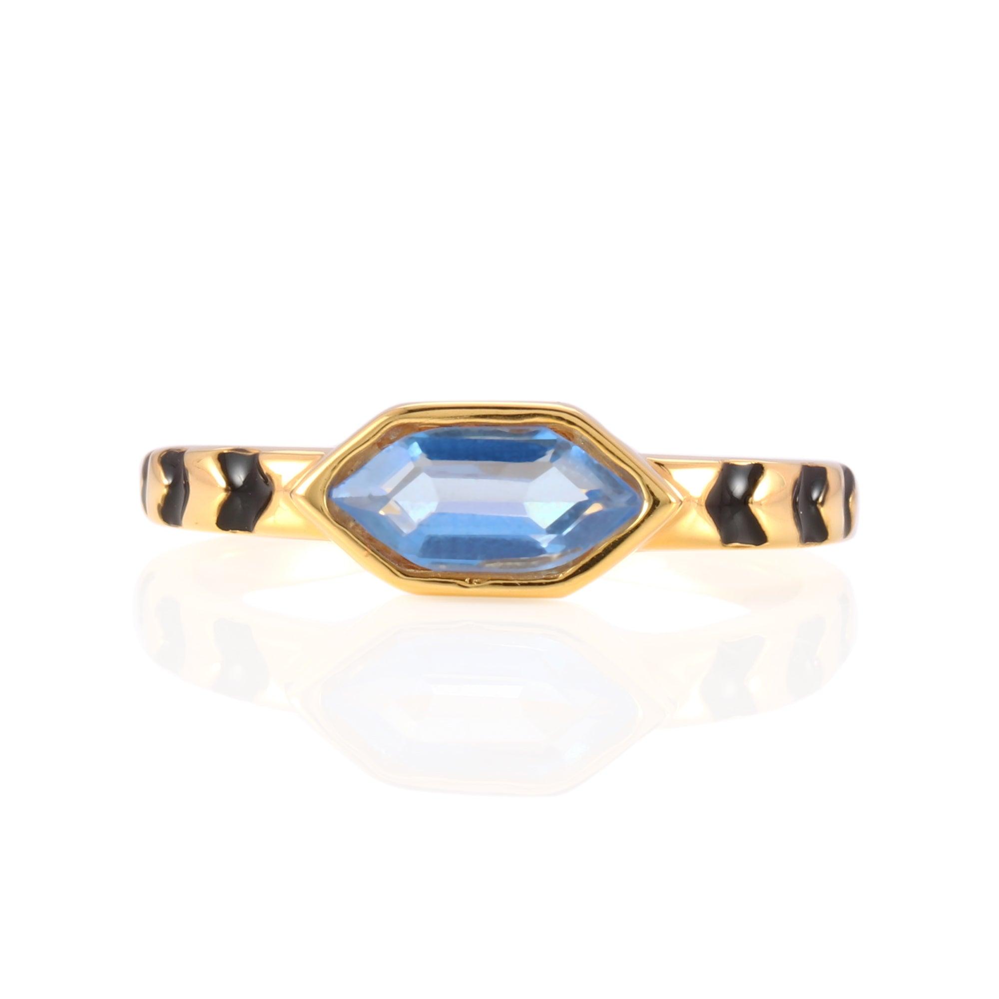 Karrah Jewellery Women's Gold / Blue / Black Mina Hexagon Blue Topaz Ring Gold Vermeil