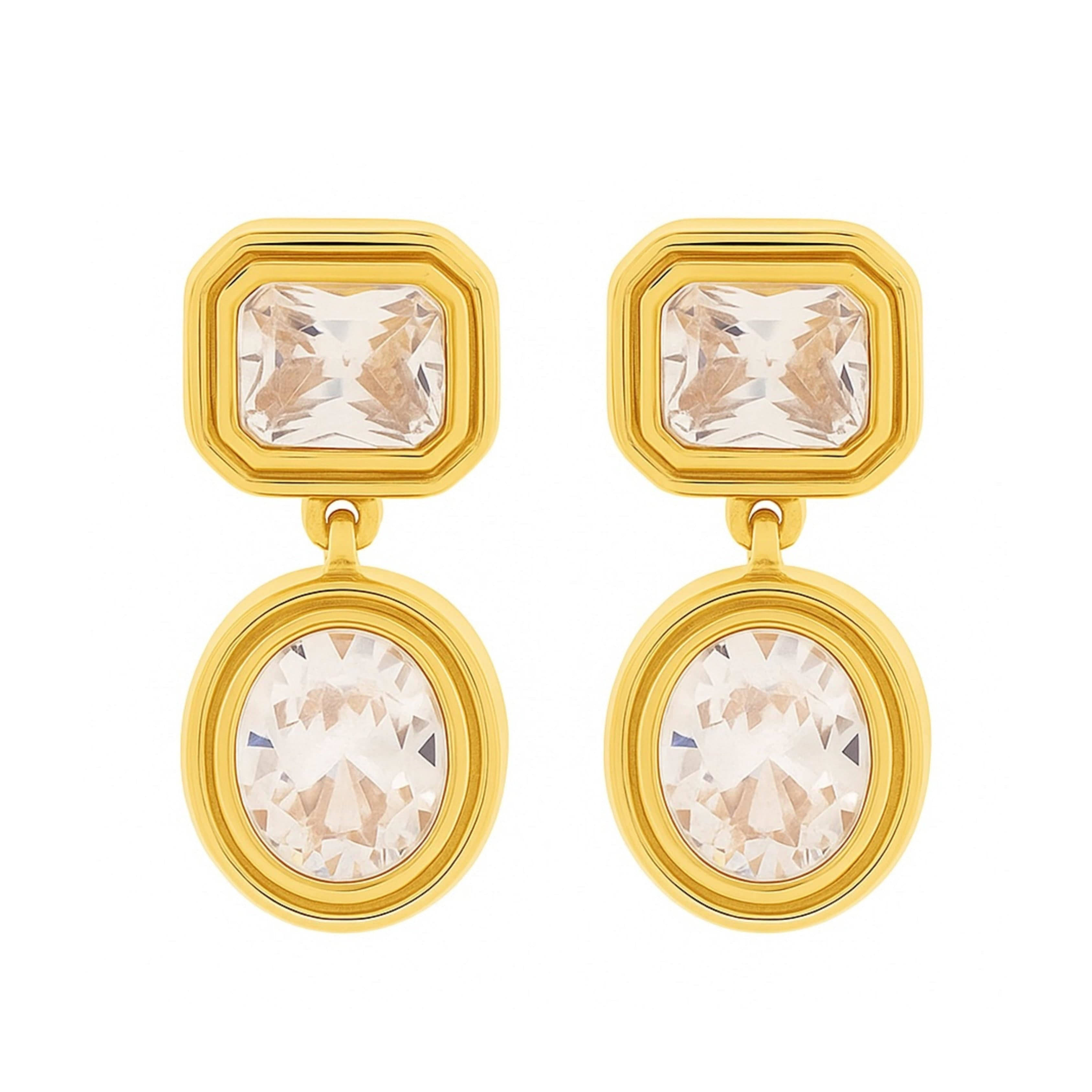 The Perfect Hoop Women's Gold / White The Bezel Drop Earring In Multi