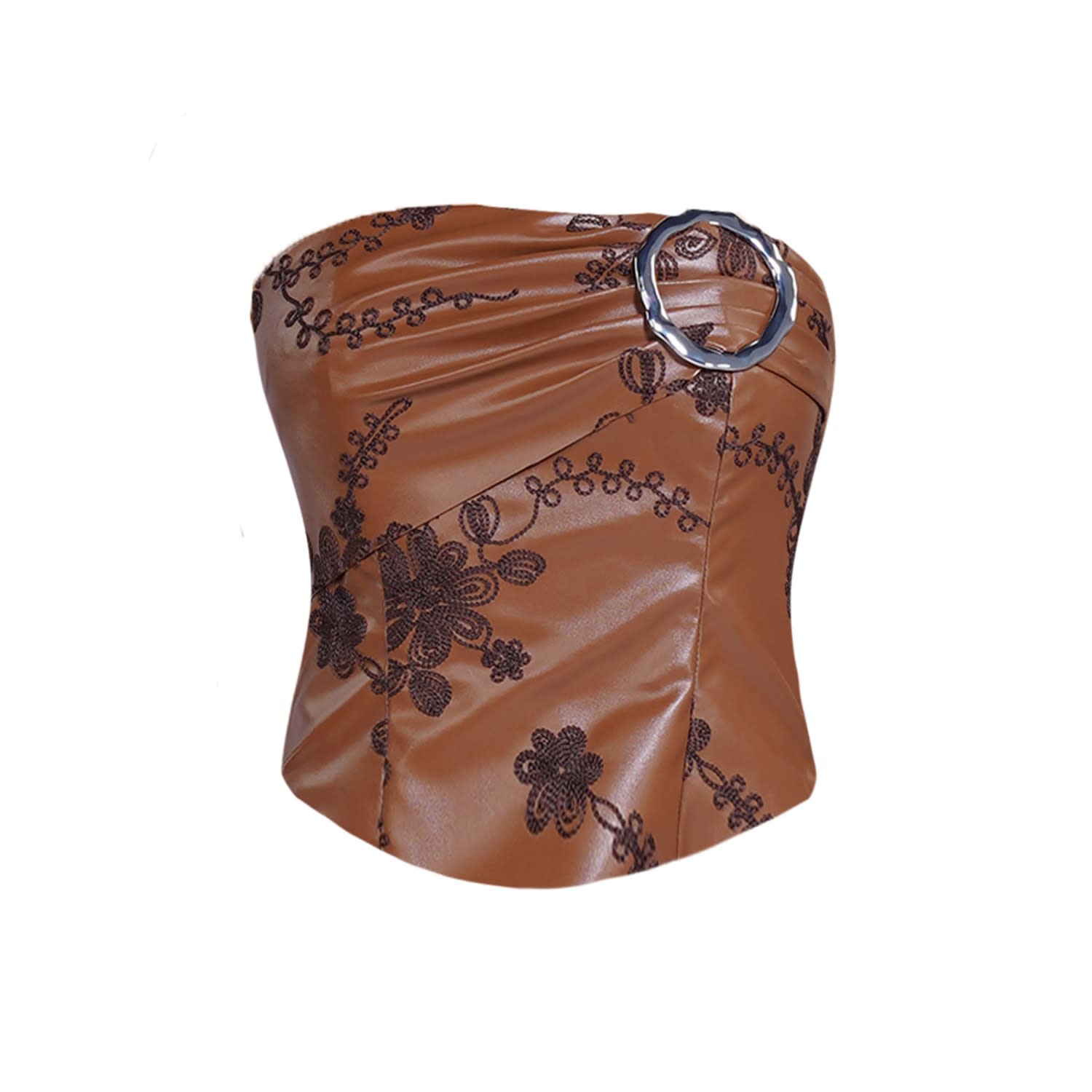 28natelier Women's Brown The Embroidered Leather Top