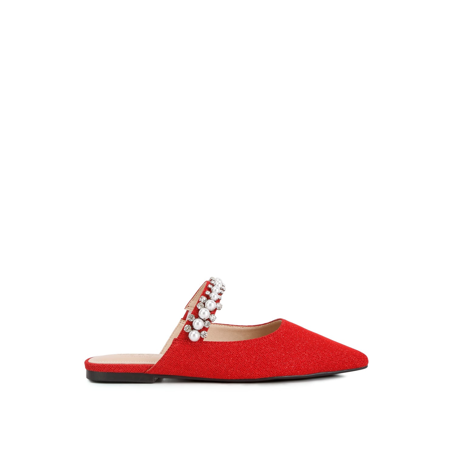 Women’s Geode Pearl Embellished Slip On Mules In Red 7 Uk Rag & Co.