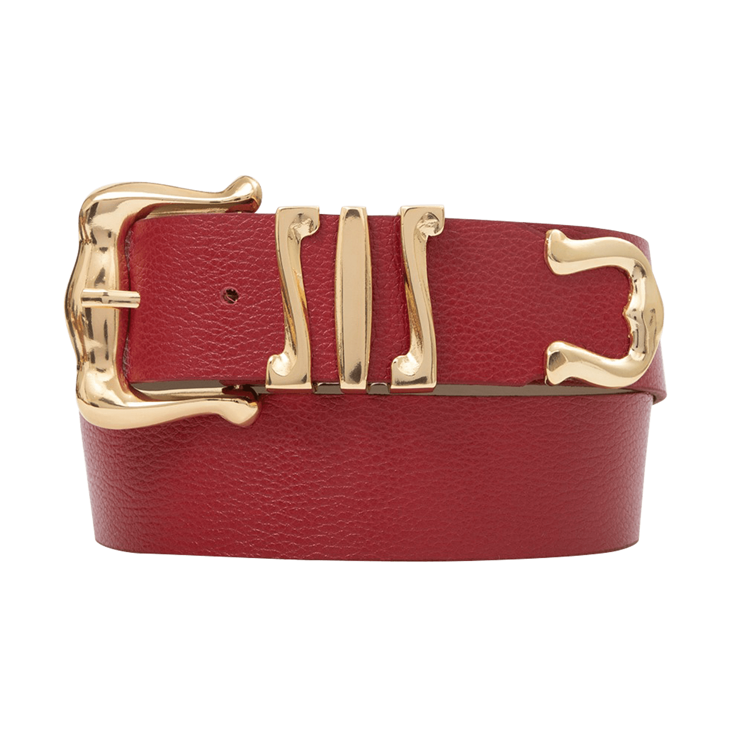 Beltbe Women's Gold Metal Buckle Leather Belt - Red