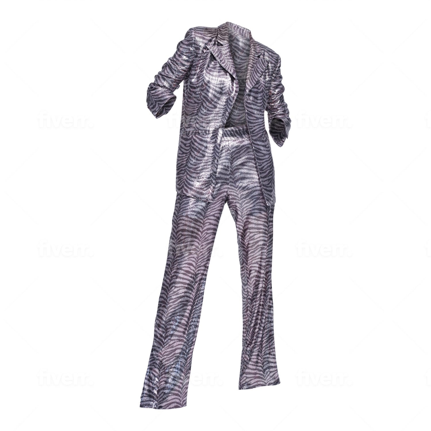 Mov Black / Silver Metallic Zebra Sequin Suit In Black/silver