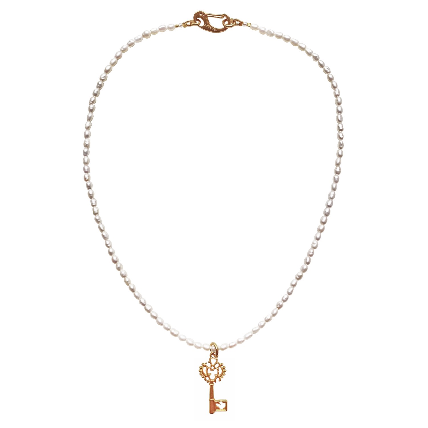 Smilla Brav Women's Gold / White Pearl Necklace Love Key In Multi