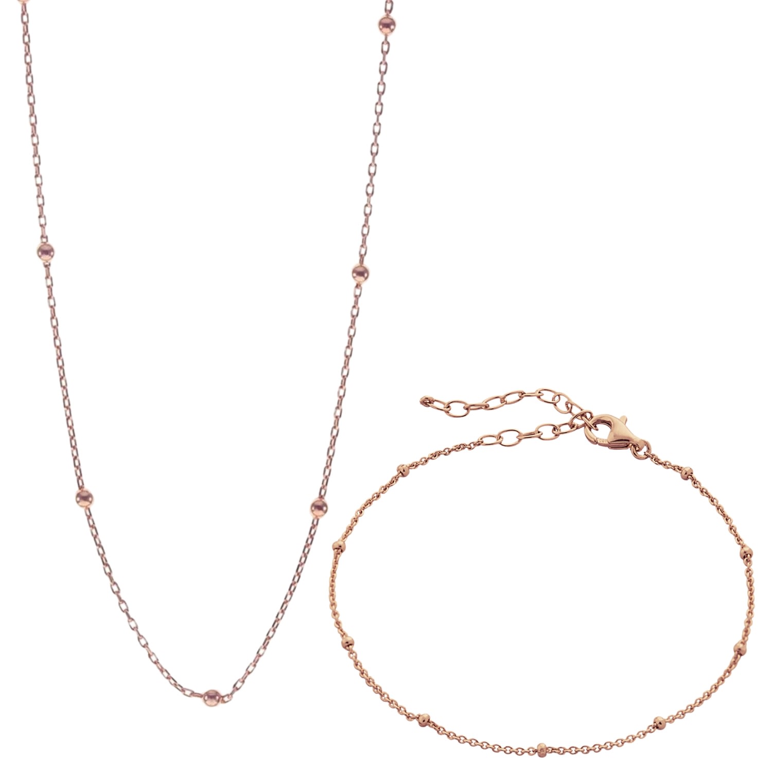 Spero London Women's Bead Chain Sterling Silver Satellite Necklace & Bracelet Set - Rose Gold In Gold