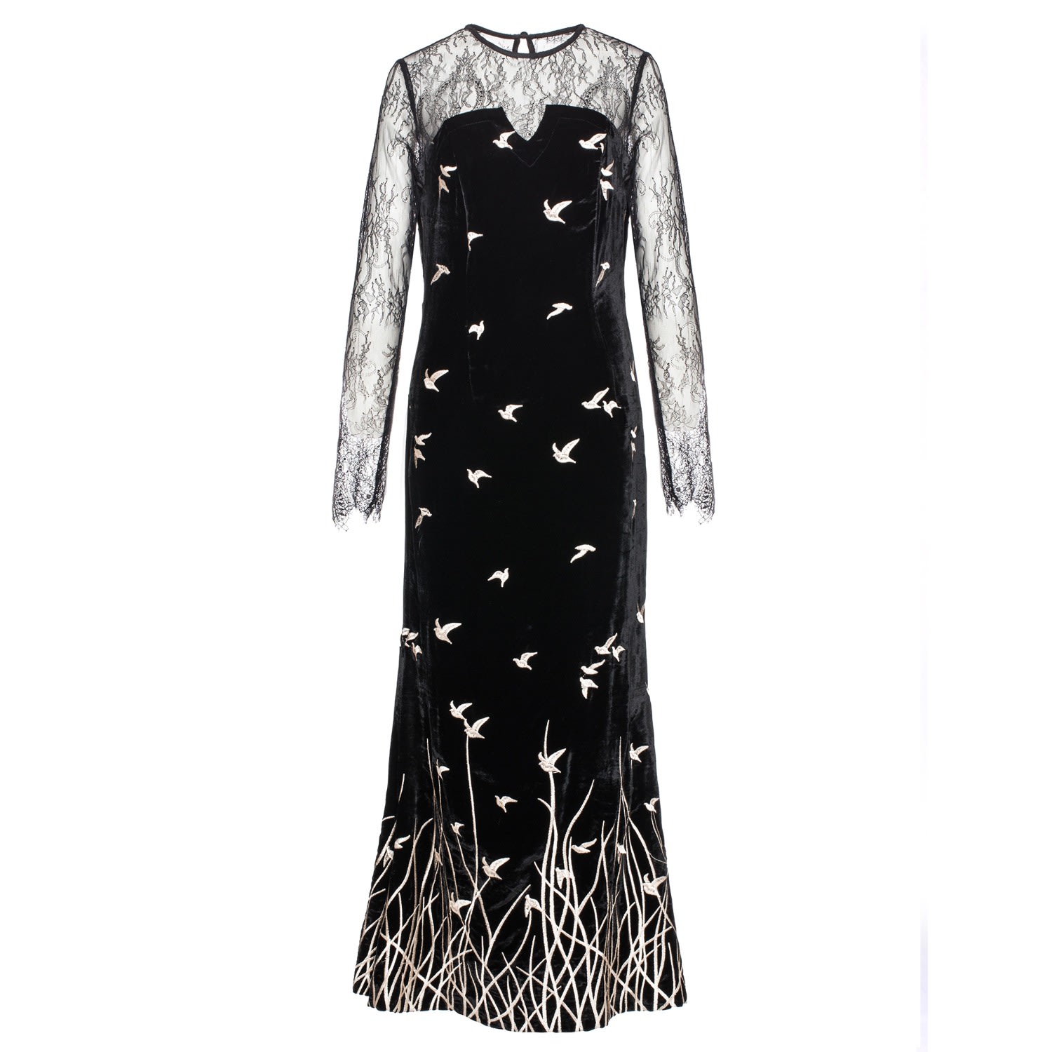 Smart And Joy Women's Black Golden Embroidery Velvet Maxi Dress In Black