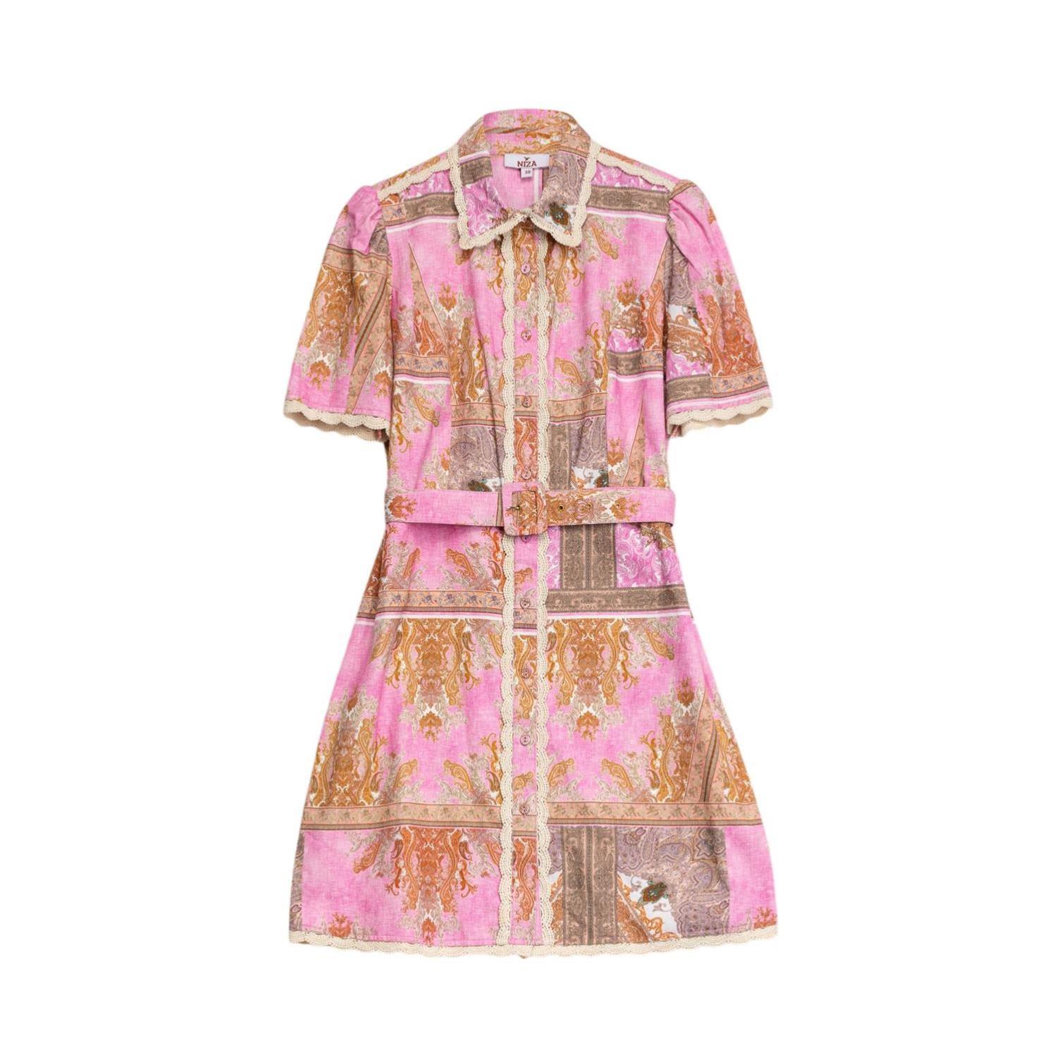 Women’s Pink / Purple Short Straight Shirt And Lapel Collar Dress Small Niza