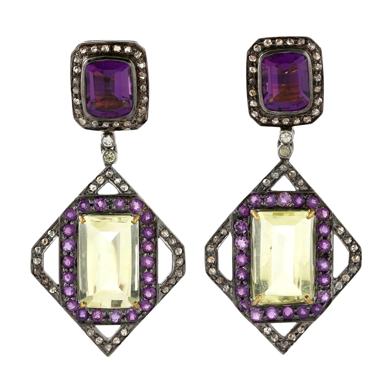 Women’s Blue / Silver / White Amethyst Quartz Diamond 18K Gold Silver Dangle Earrings Jewelry Artisan