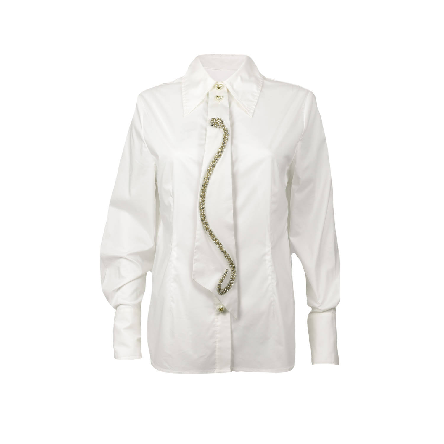 Laines London Women's White Laines Couture Hand Embellished Crystal Snake Tie Shirt In White