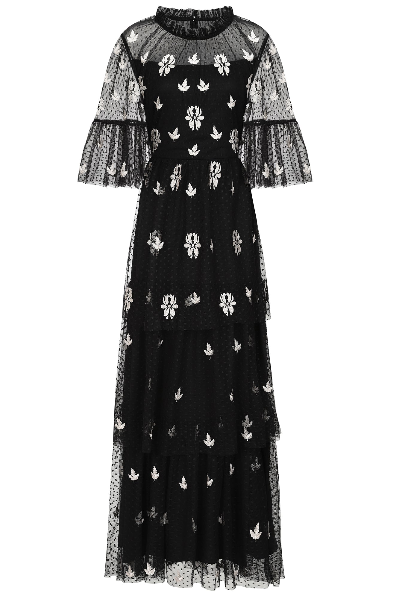 Women’s Baia Leaf Embroidered Tiered Maxi Dress - Black Medium Frock and Frill