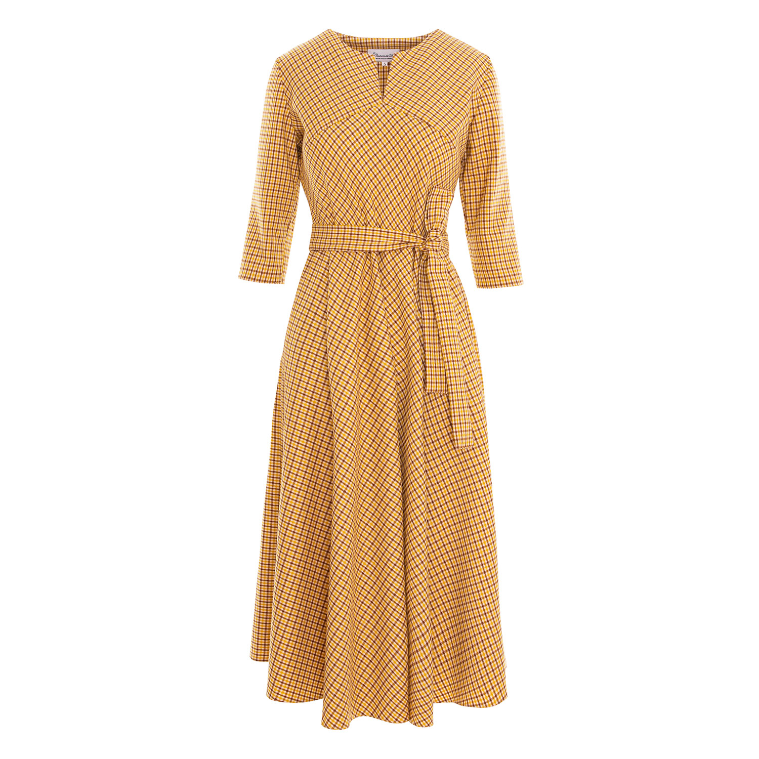 Couture De Marie Women's Yellow / Orange Victoria Flared Wool Checked Dress In Yellow/orange
