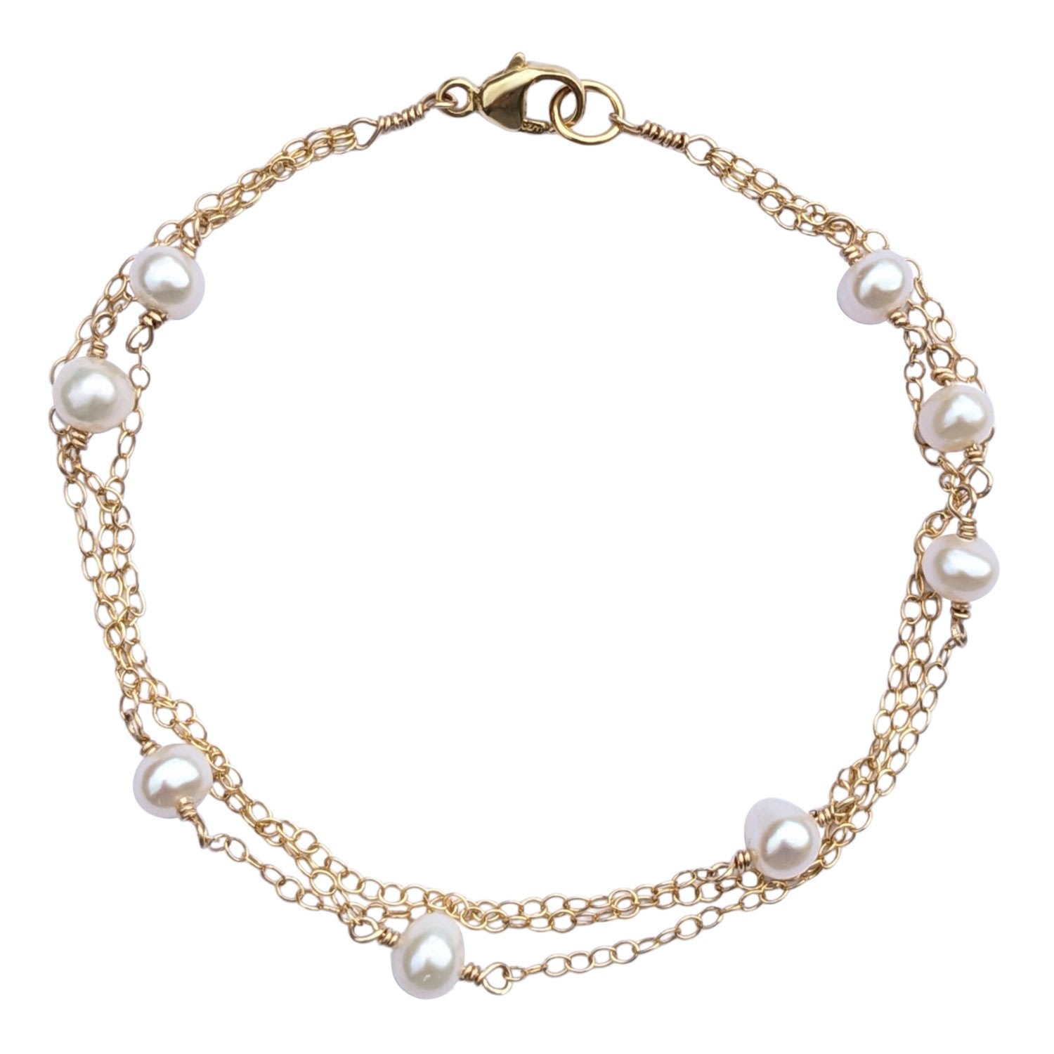 Women’s Ivy Layered Chain Pearl Gold Filled Bracelet Kiri & Belle