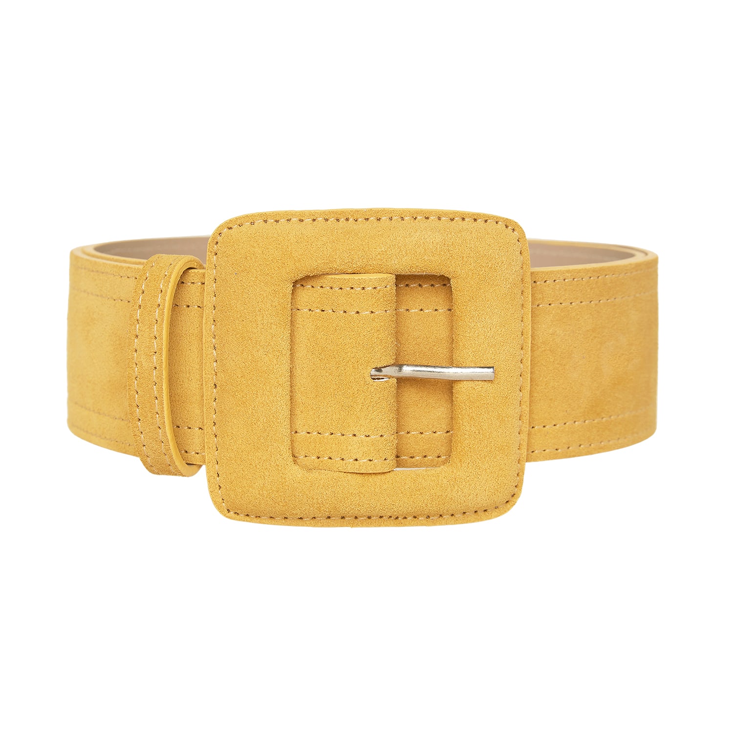 Beltbe Women's Yellow / Orange Suede Square Buckle Belt - Mustard
