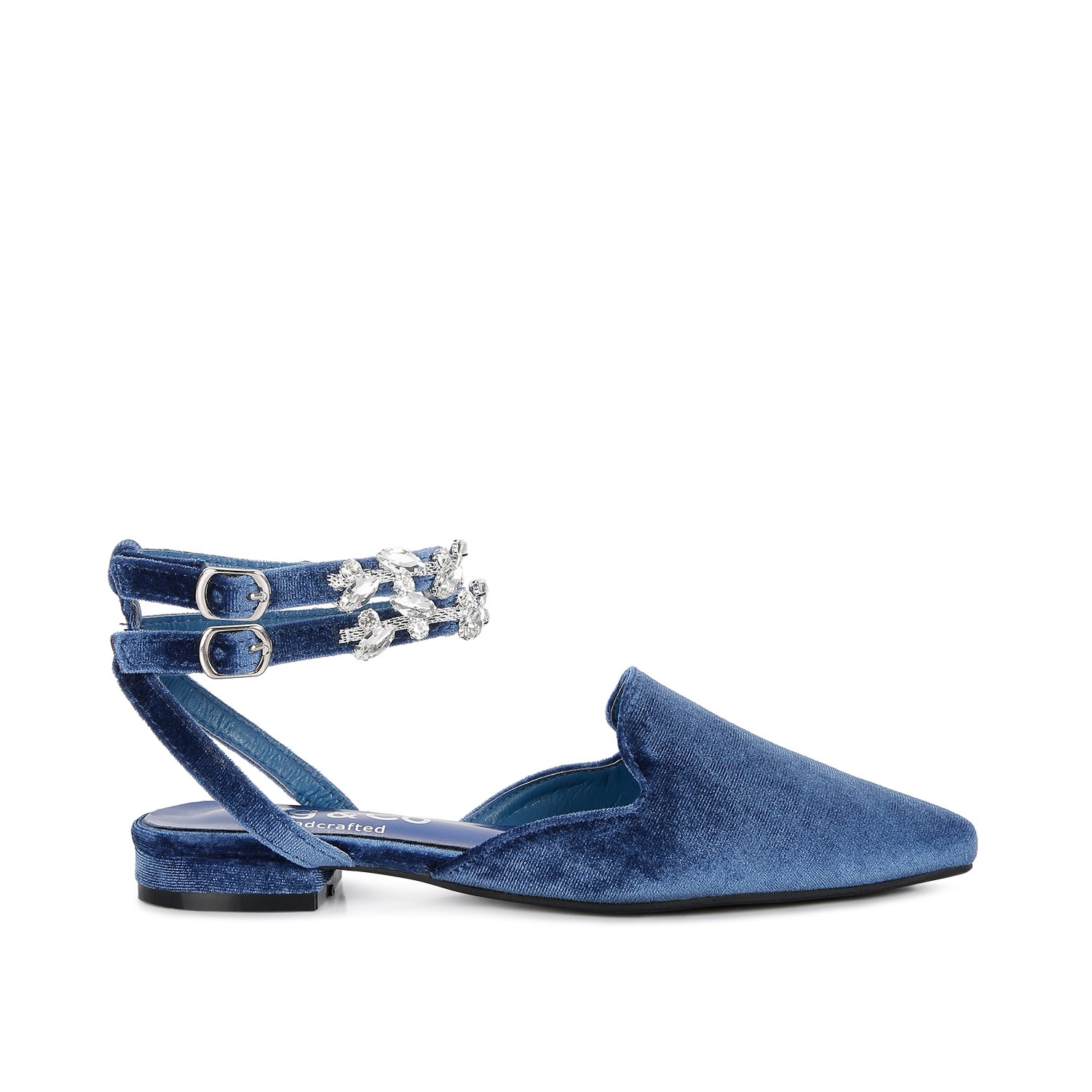 Rag & Co Salome Blue Velvet Luxe Jewelled Flat Mules In Blue