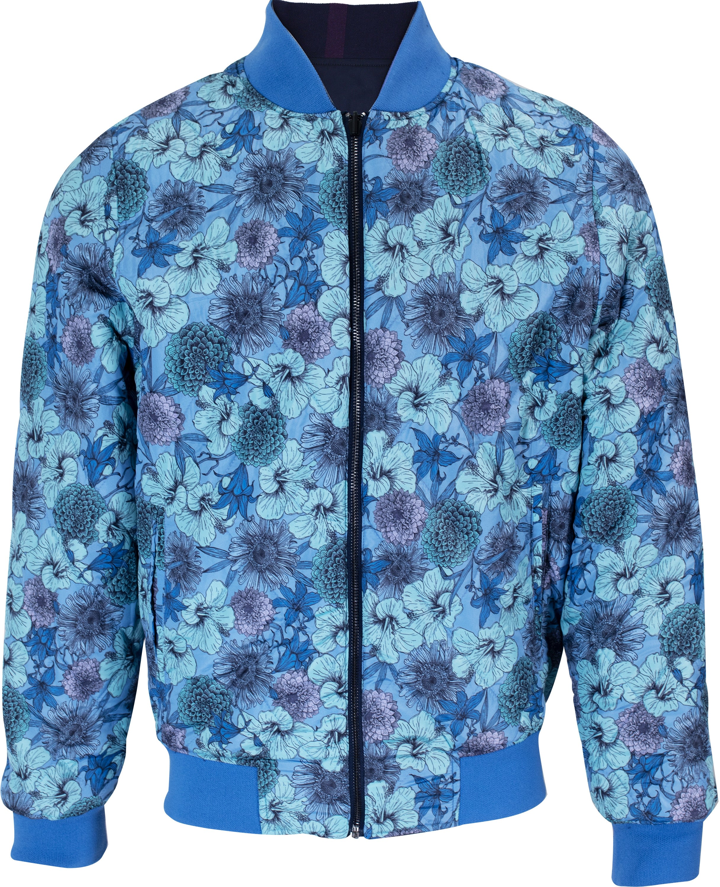 Men’s Green / Blue / Pink Ron Hibiscus Garden Reversible Bomber Jacket - Navy Large Lords of Harlech