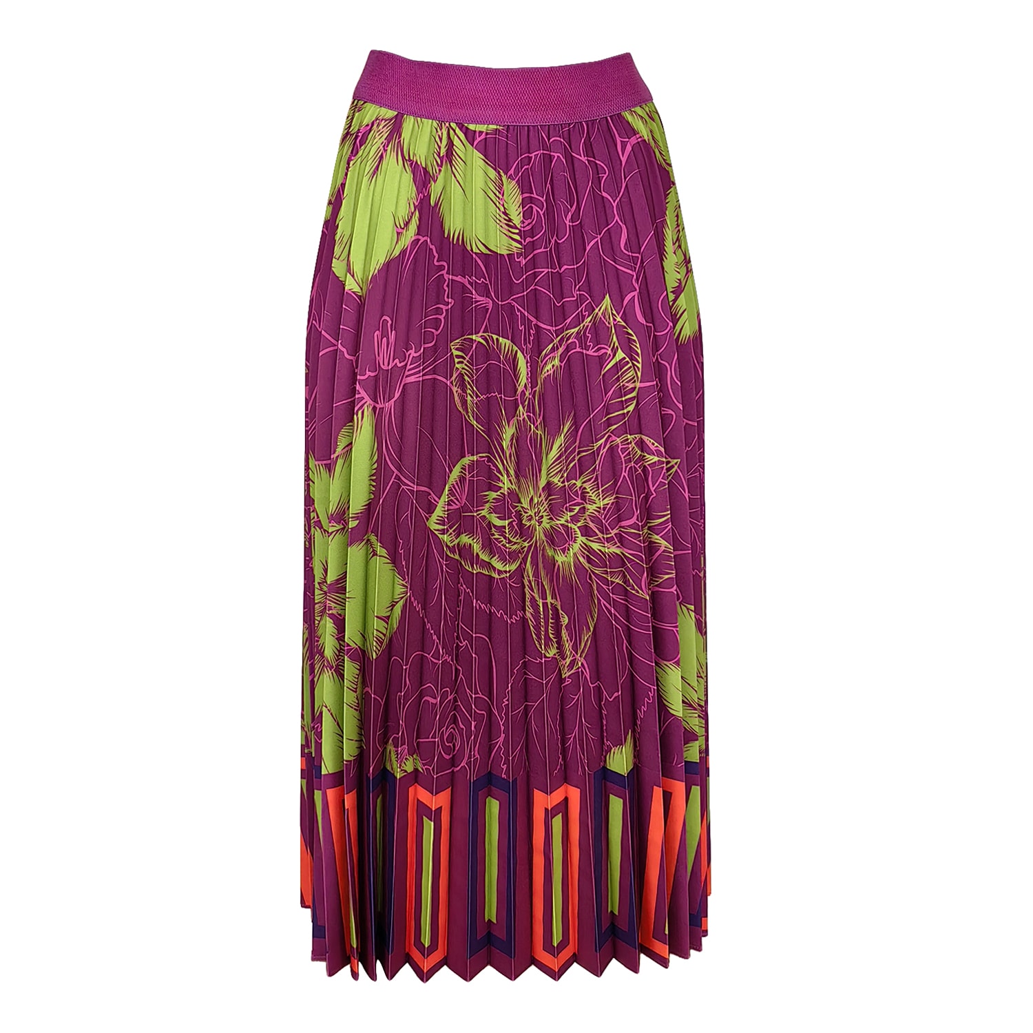 Lalipop Design Women's Floral & Geometric Color  Block Half Circle Pleated Skirt