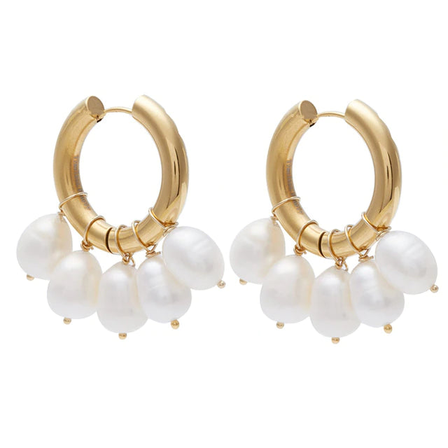 Women’s Carmen Floating Pearl Charm Gold Hoop Earrings Olivia Le