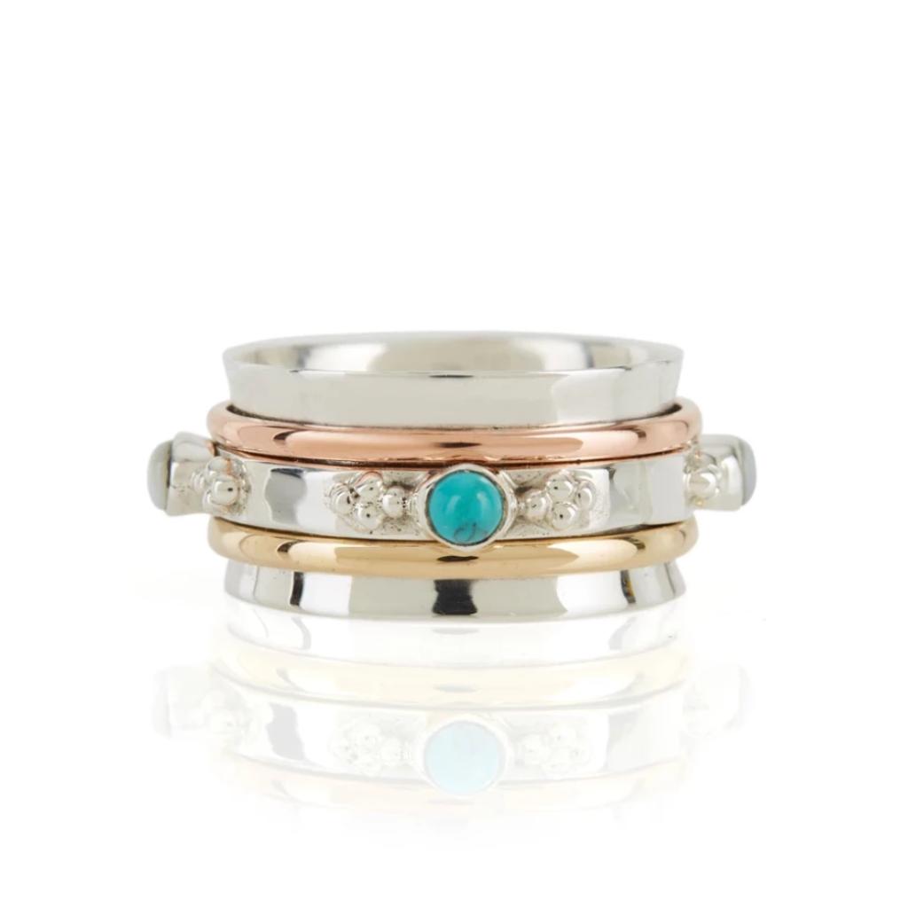 Charlotte's Web Jewellery Women's Blue / Silver Rajput Empowerment Silver Spinning Ring - Turquoise And Pearl In Multi