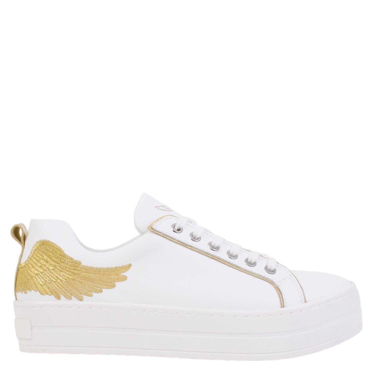 Women&rsquo;s Gold / White Angel&rsquo;s Sneak -Flatform In White With Gold Wing | 4 Uk | Marte