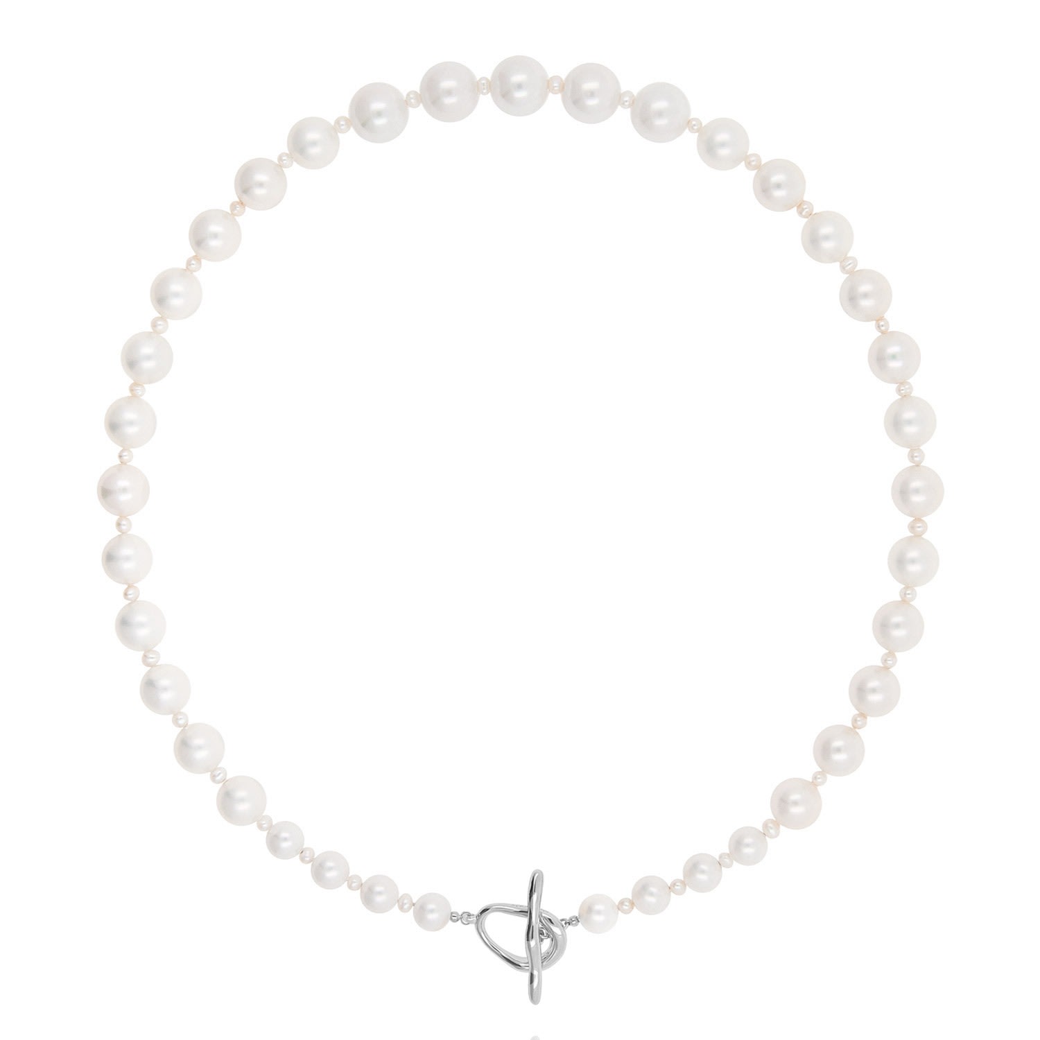 Women’s Coral Clasp Classic Pearl Necklace-Silver Côté Caché