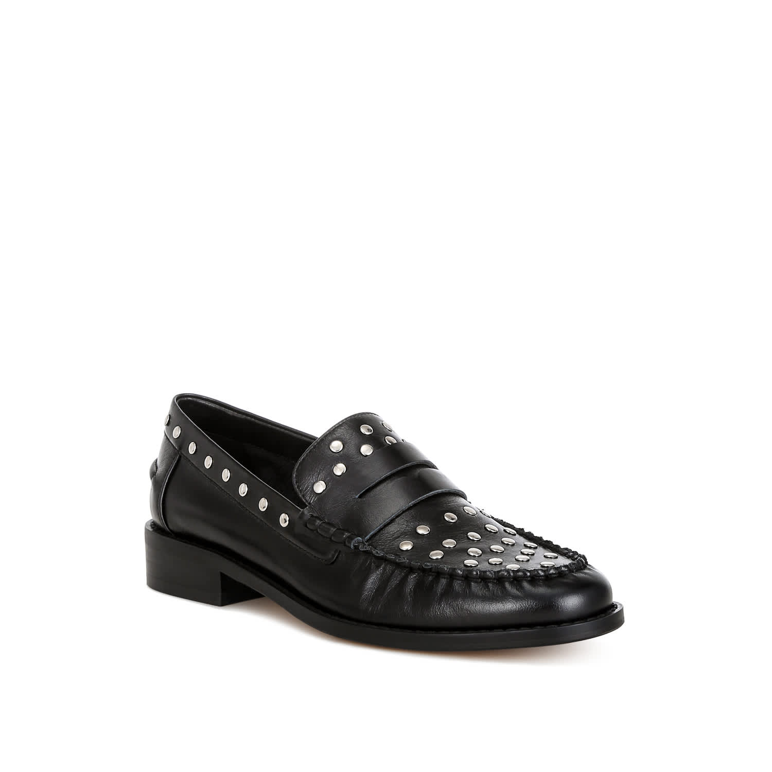 Shoe Republic LA Men\'s Dark Loafers with Studs BLACK PATENT LEATHER SILVER STUDDED LOAFER - Stanlion main image 2