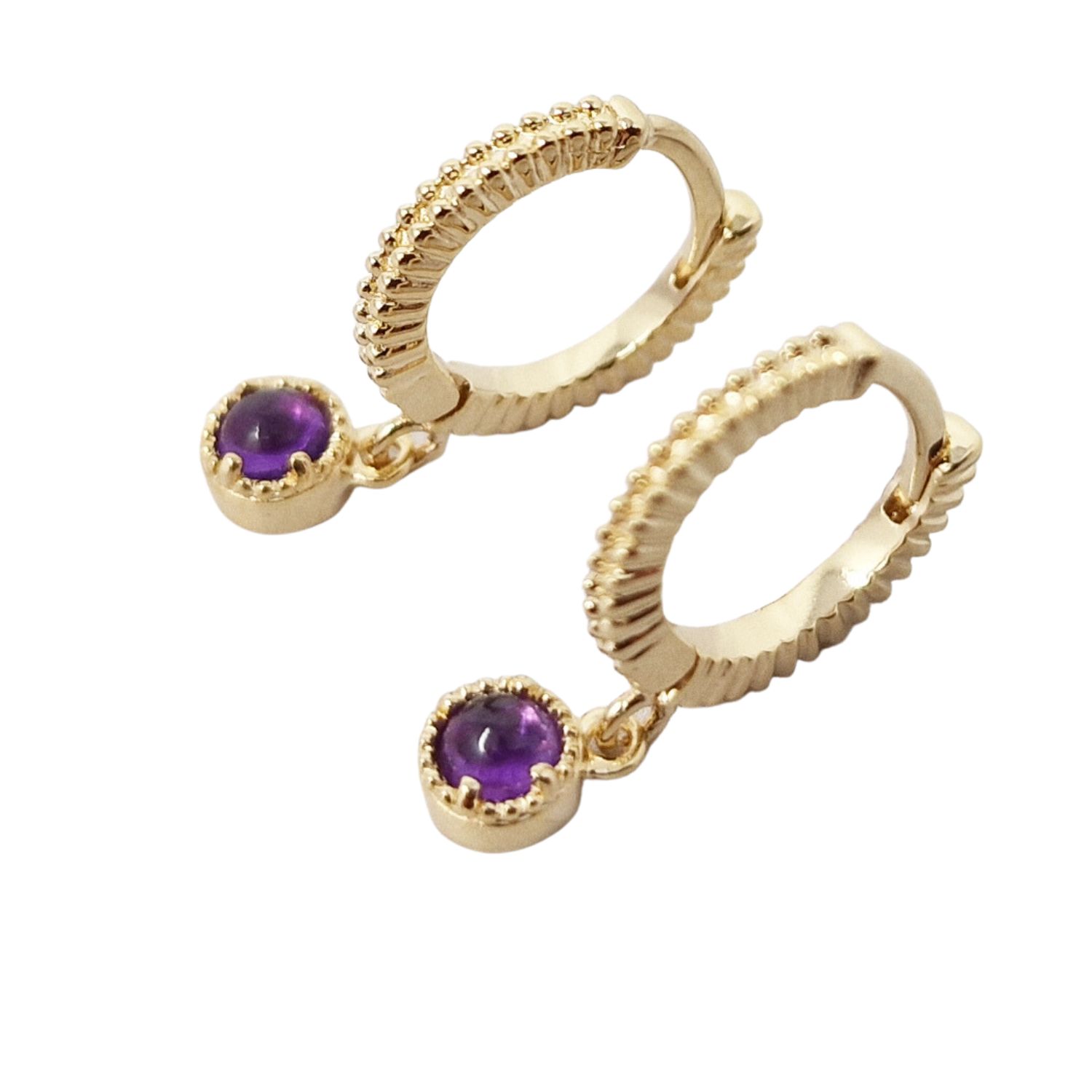 Women’s Pink / Purple / Gold Gold Vermeil Plated Amethyst February Birthstone Round Hoop Huggies Harfi